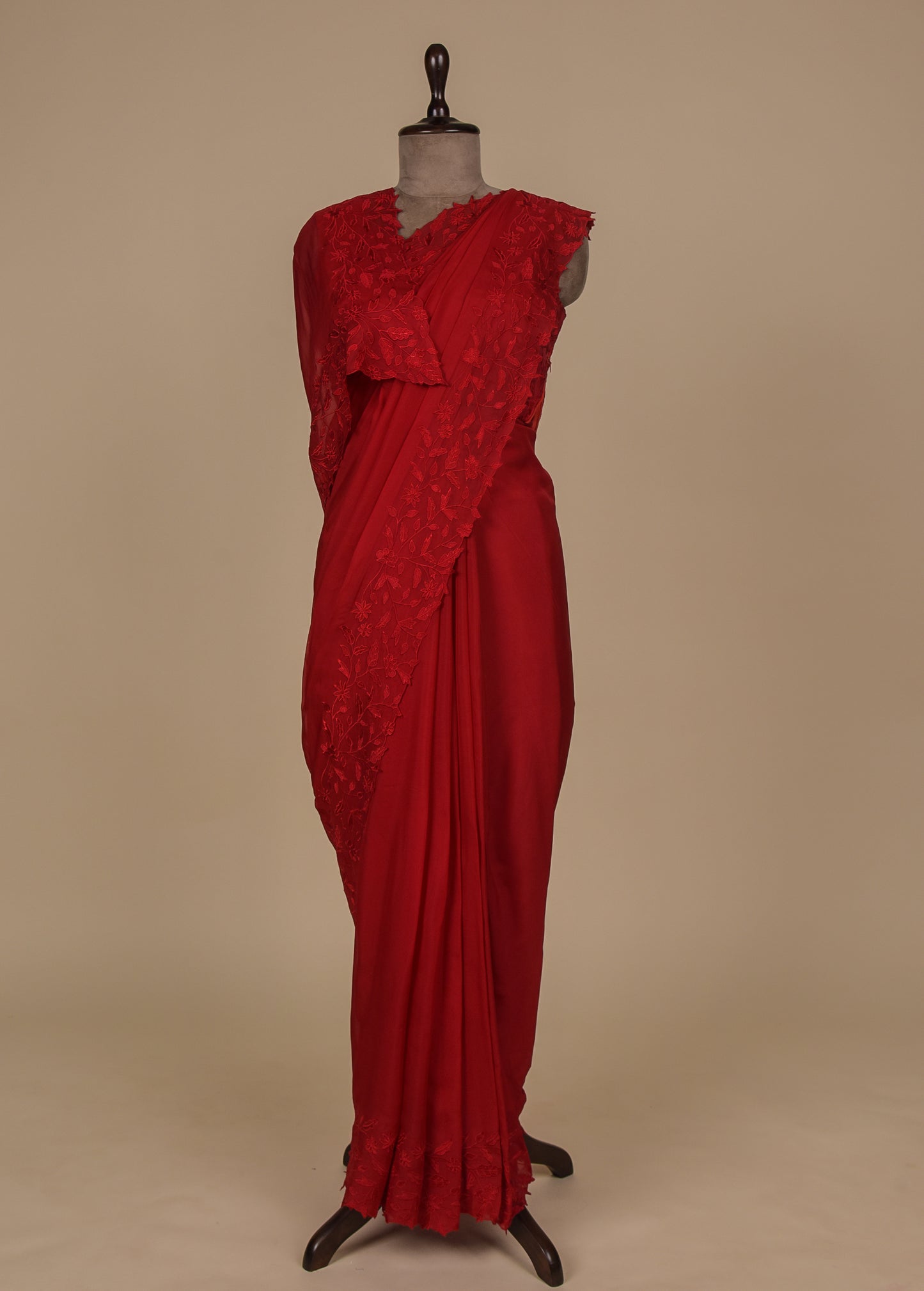 Red Organza Silk Embroidered Saree
