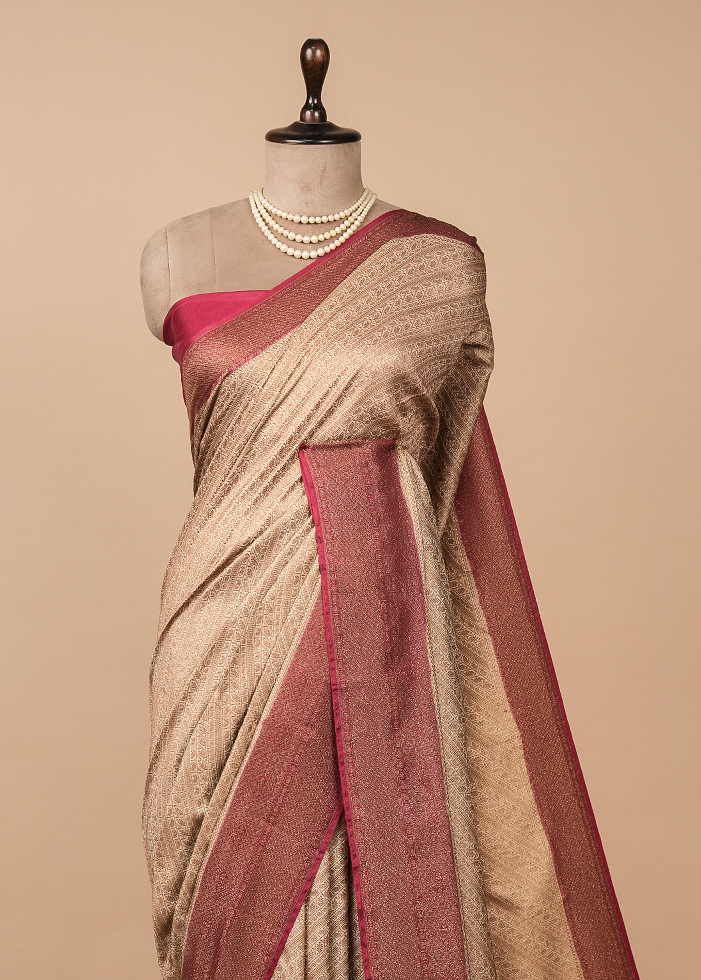 Cream Art Silk Banarasi Saree