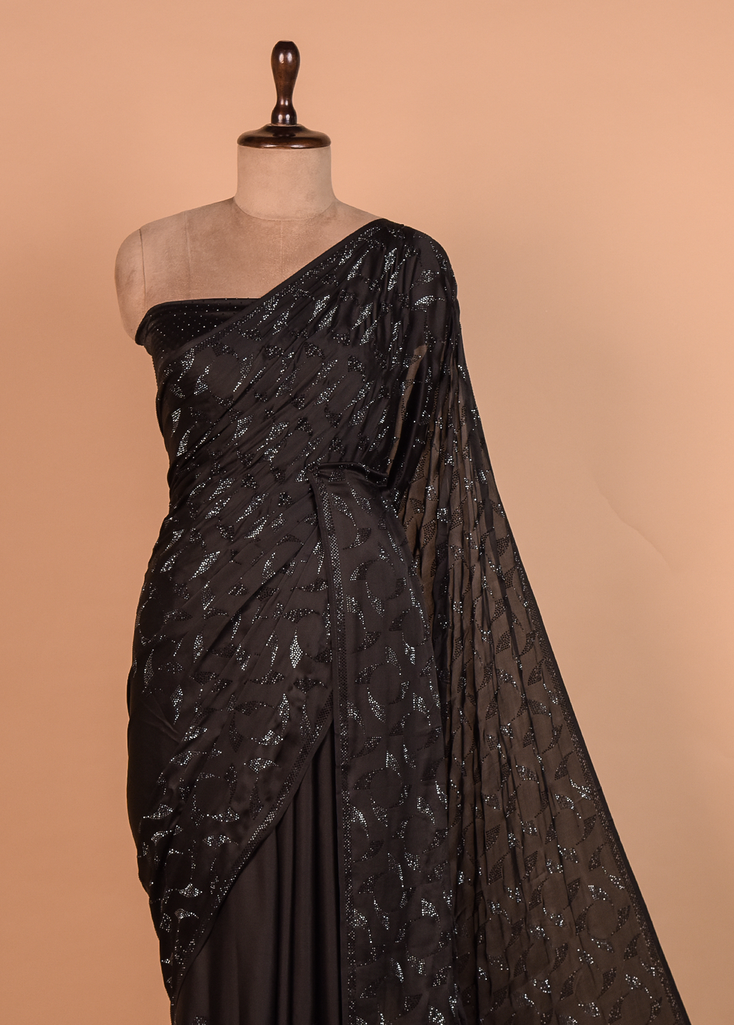 Black Satin Embroidered Saree