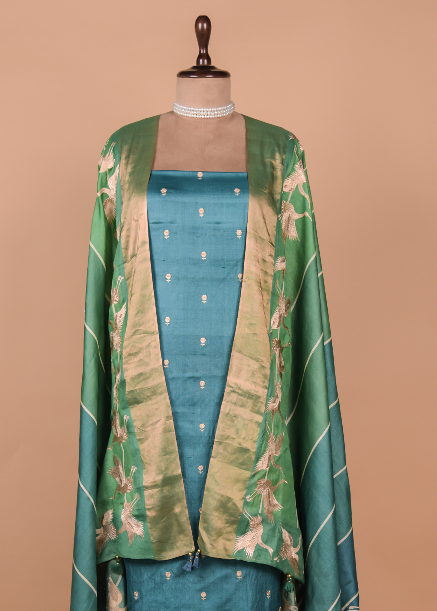Blue Tussar Silk Dress Material