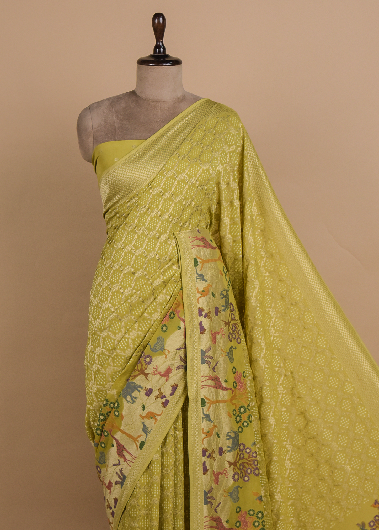 Green Georgette Bandhani Saree