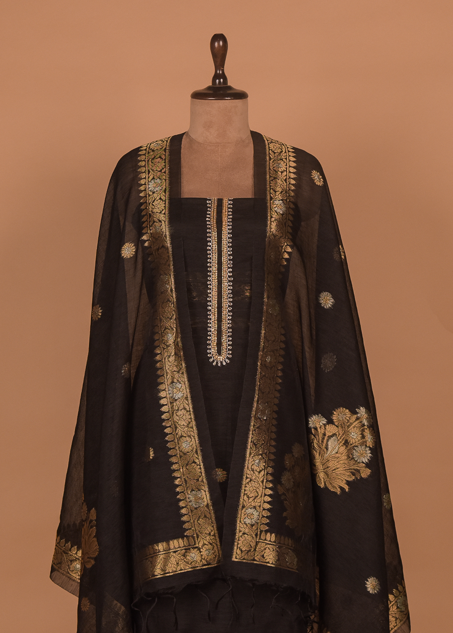 Black Cotton Tussar Dress Material