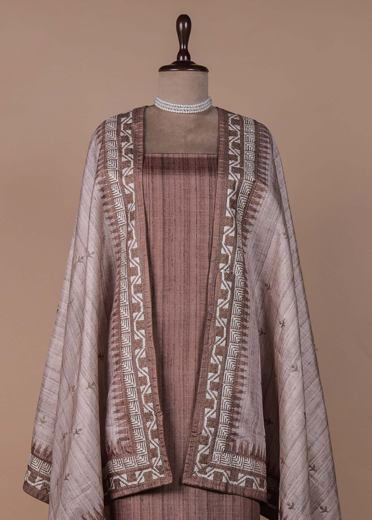 Beige Cotton Tussar Dress Material