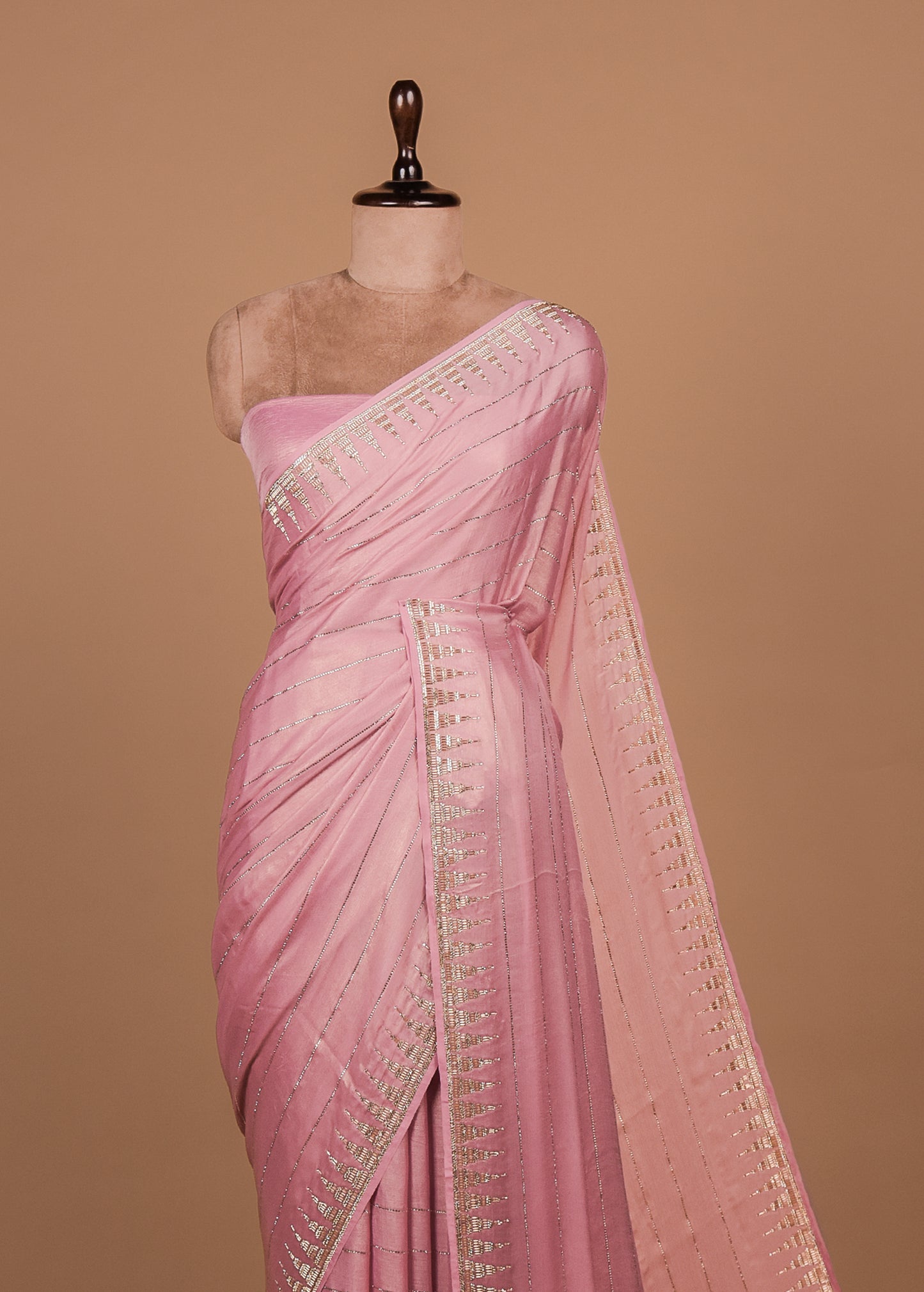Pink Shimmer Georgette Embroidered Saree