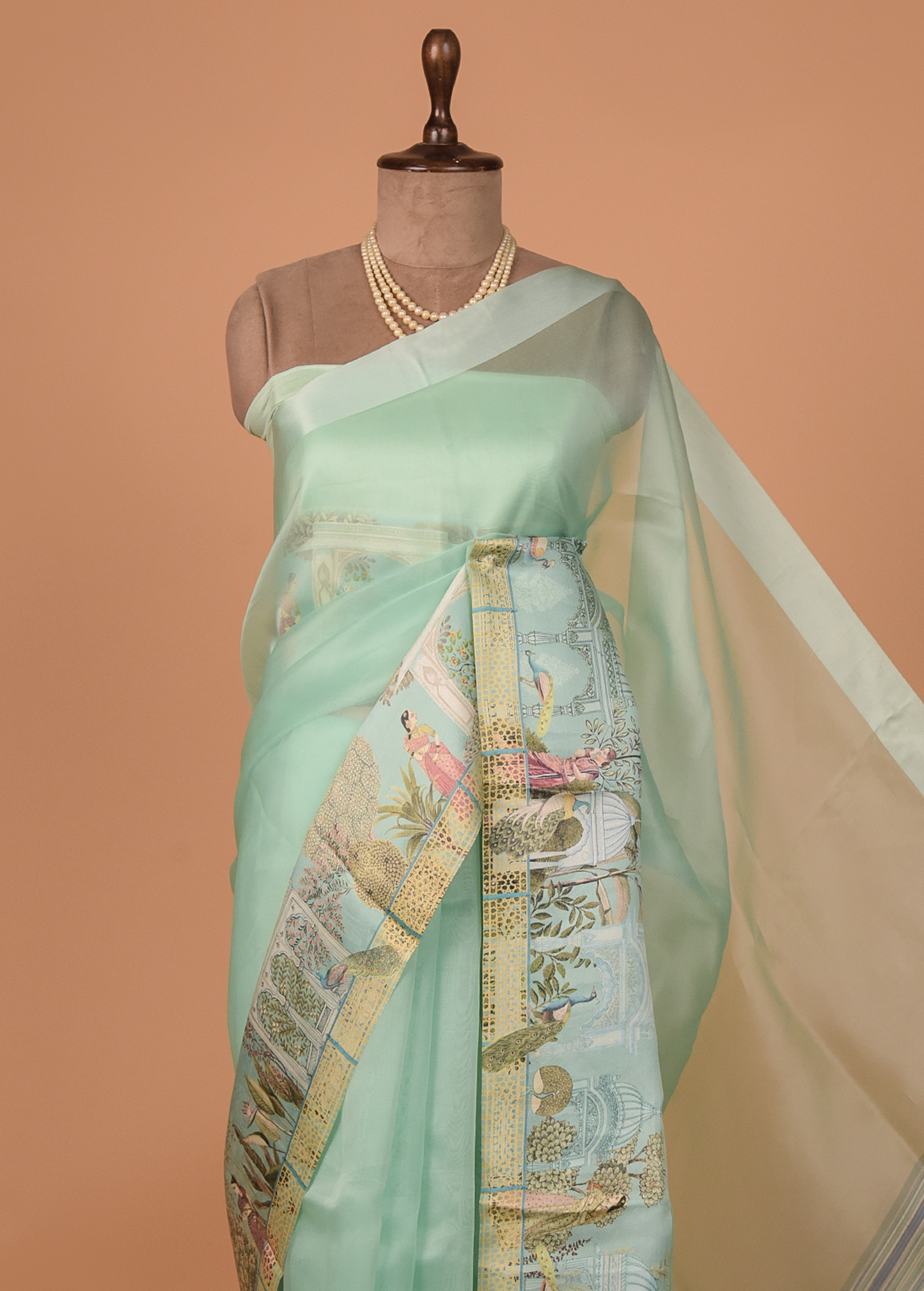 Blue Organza Printed Saree
