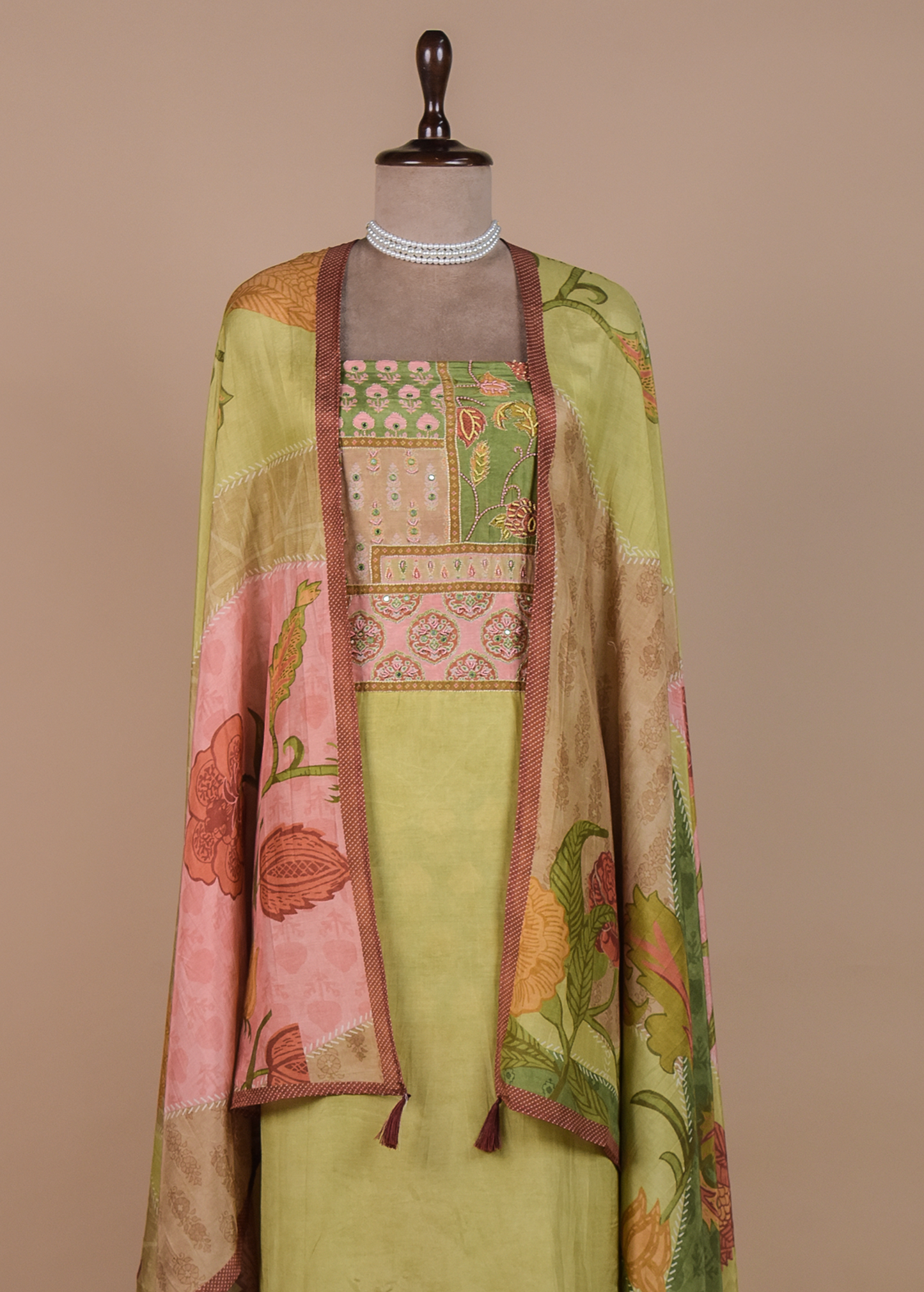 Green Crepe Dress Material