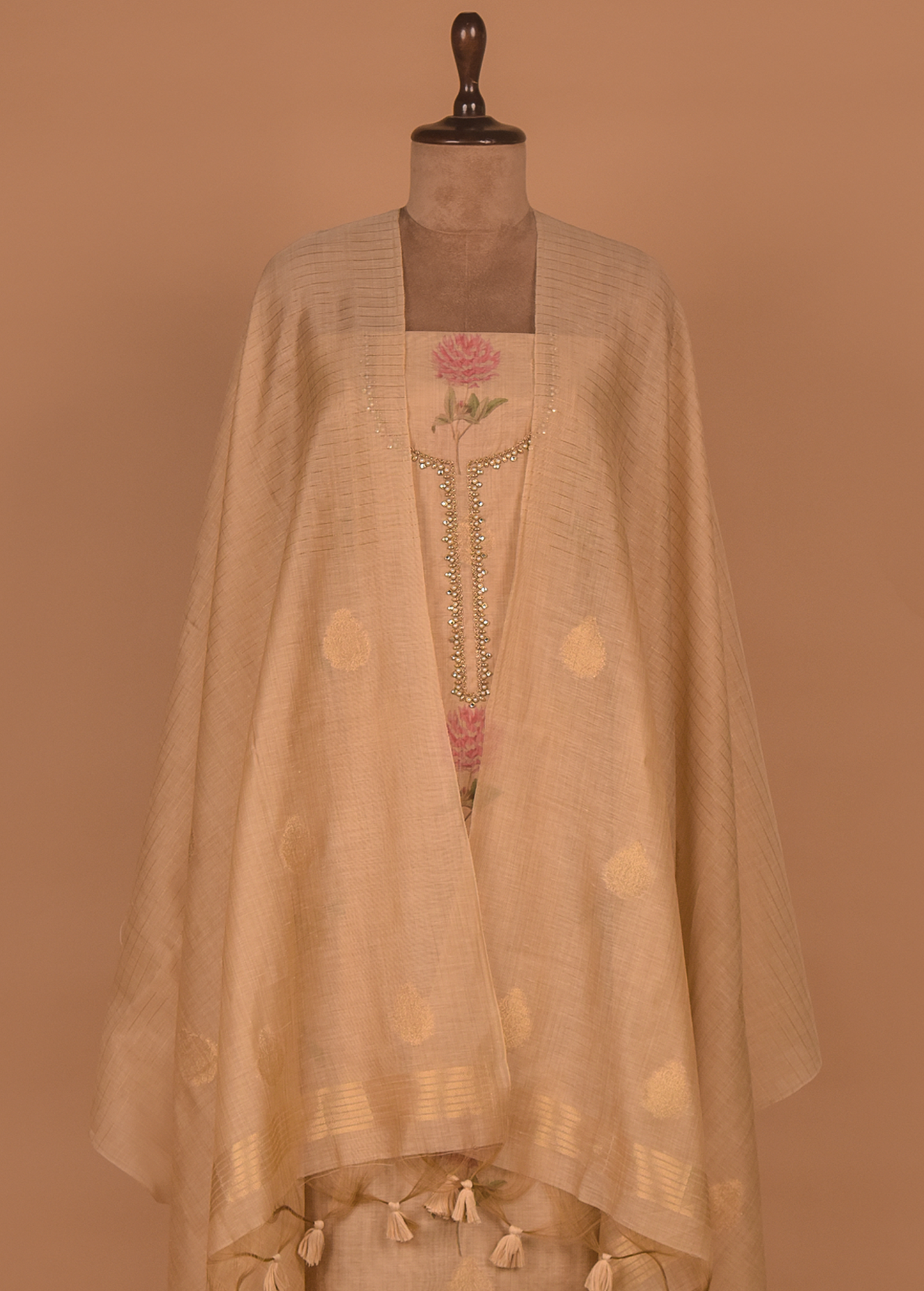 Beige Cotton Silk Dress Material