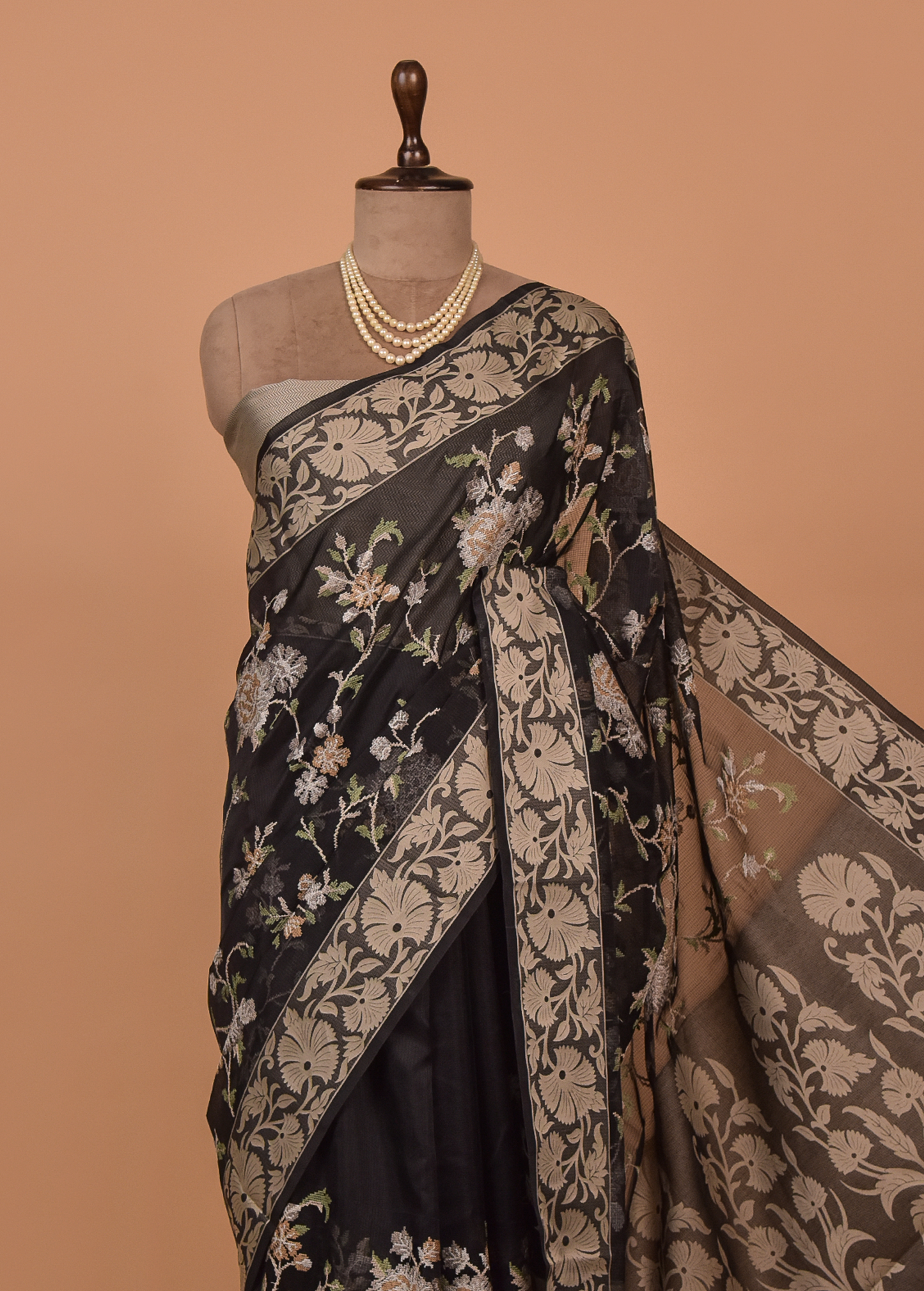 Black Cotton Embroidered Saree