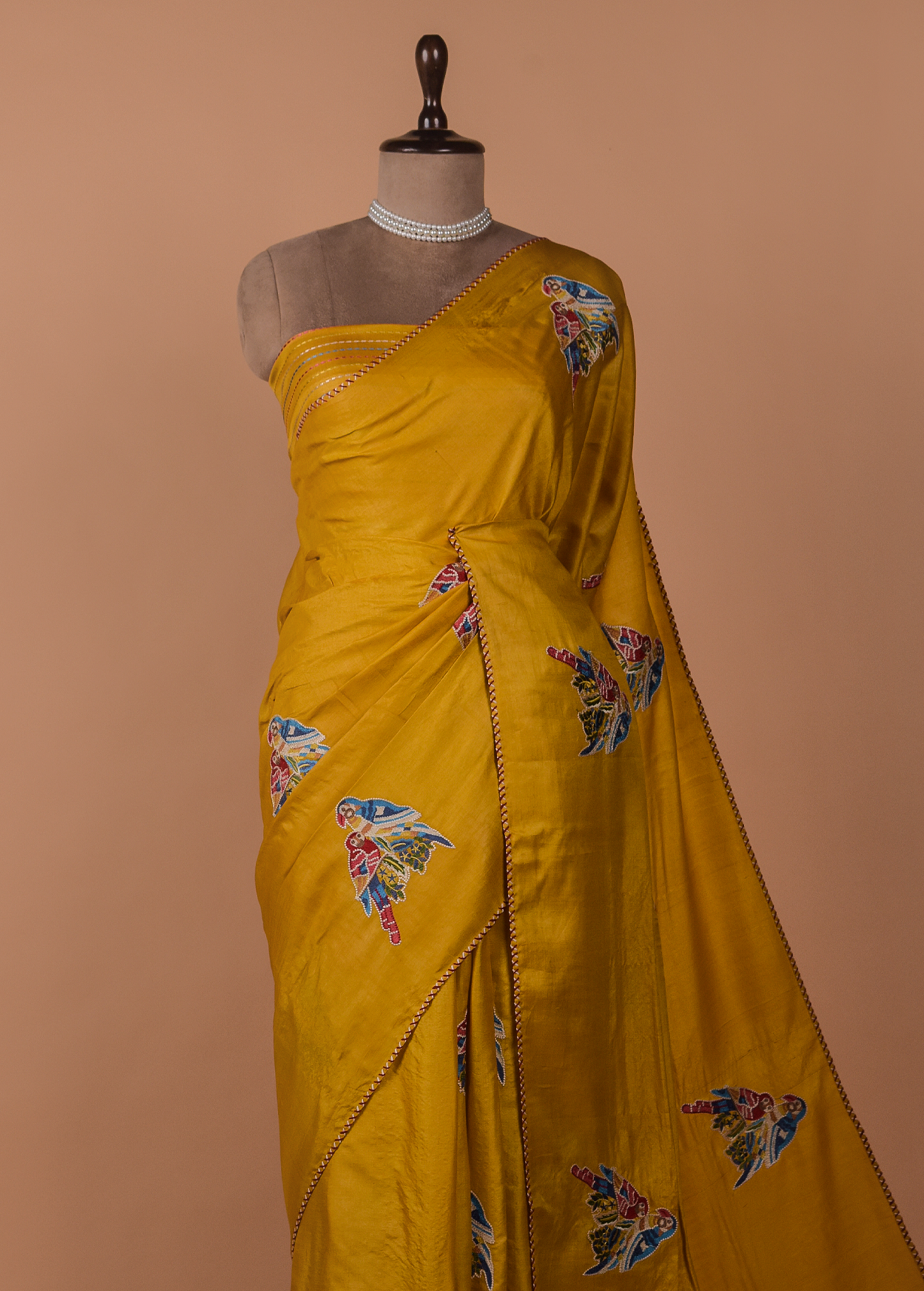 Yellow Tussar Embroidered Saree
