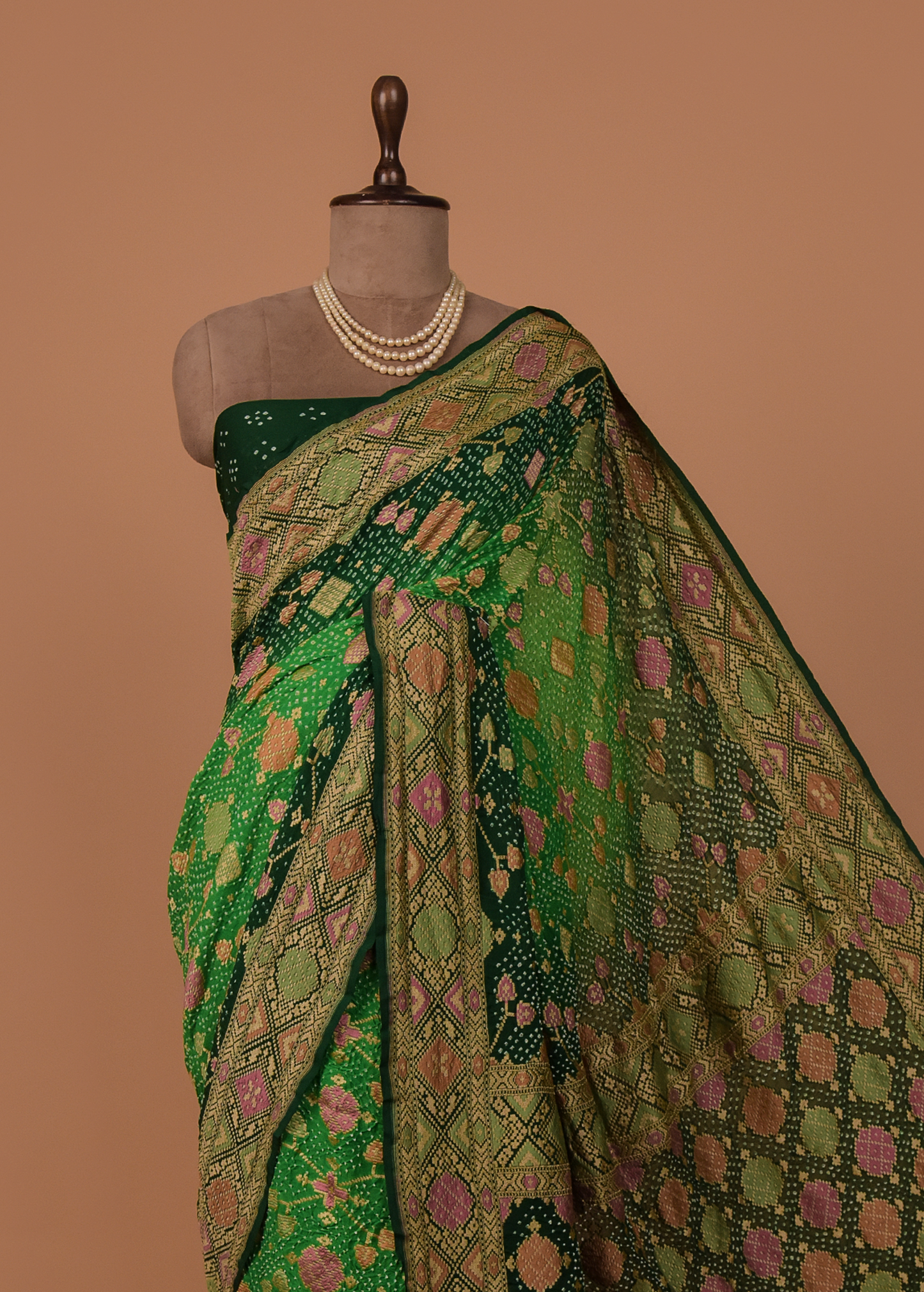 Green Georgette Bandhani Saree