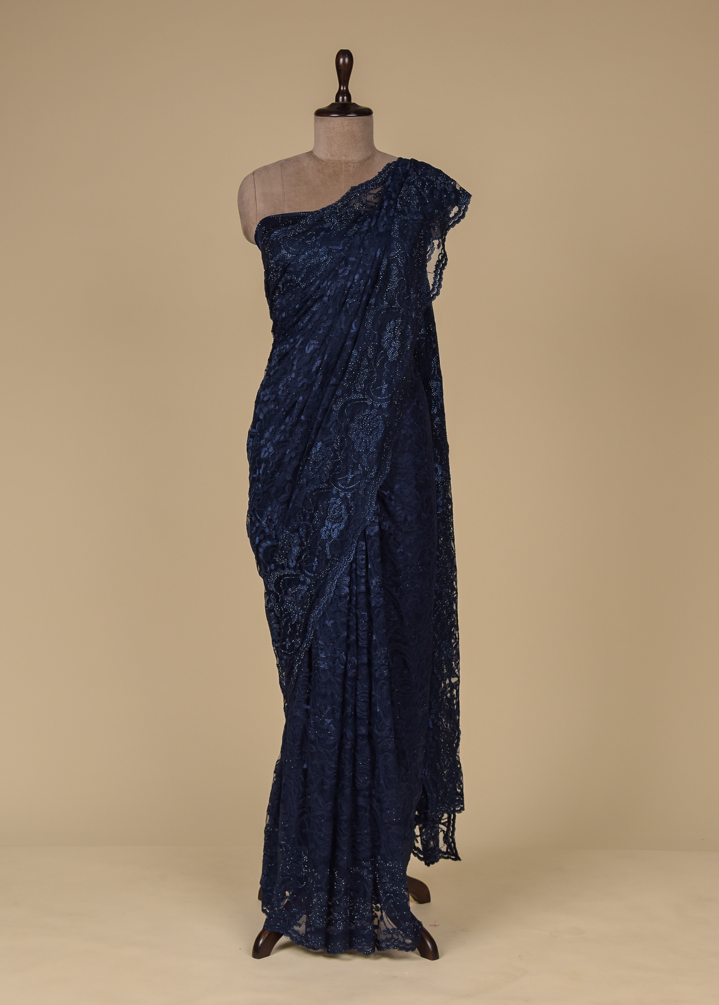 Blue Chantily Lace Embroidered Saree
