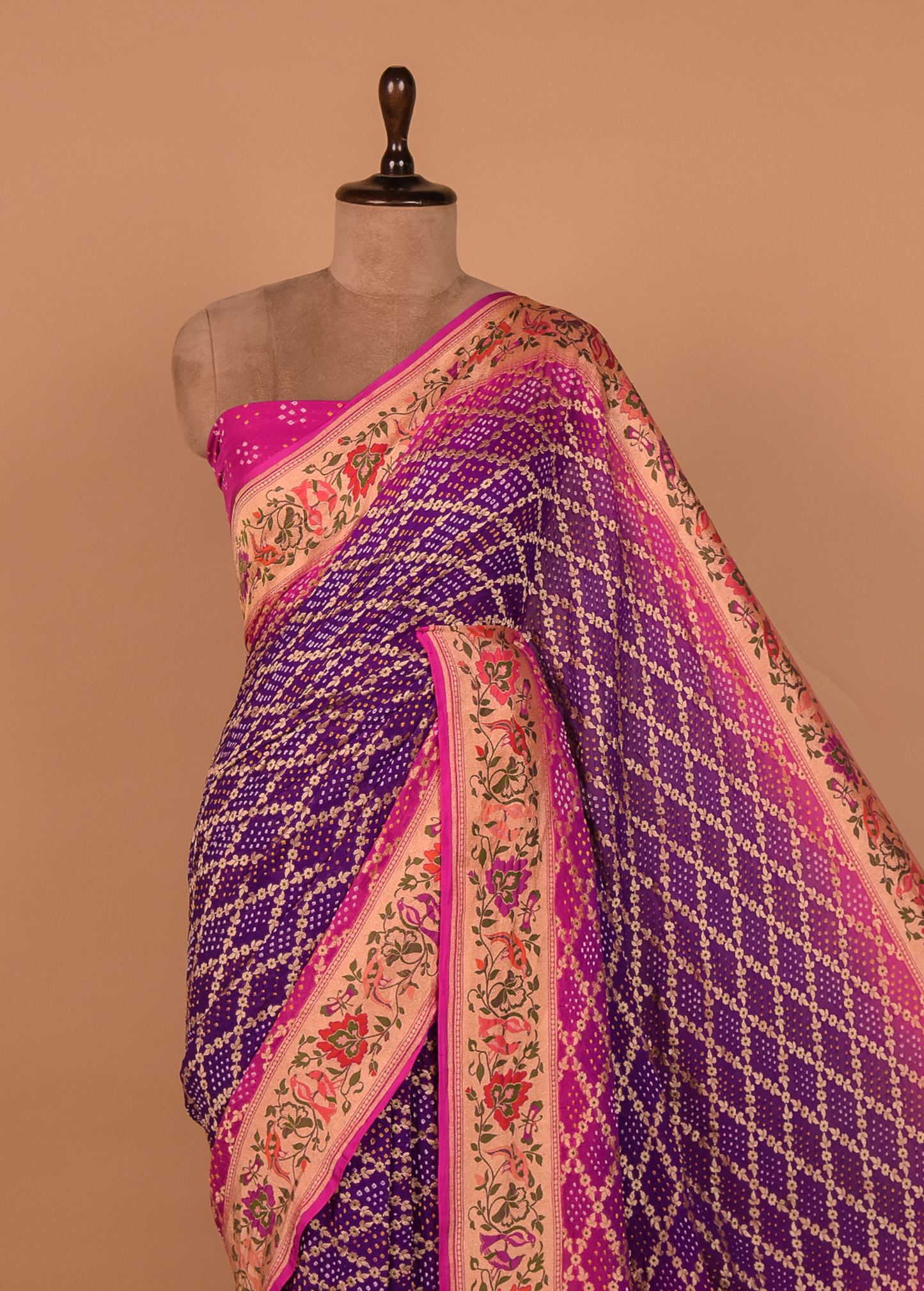 Purple Georgette Bandhani Saree