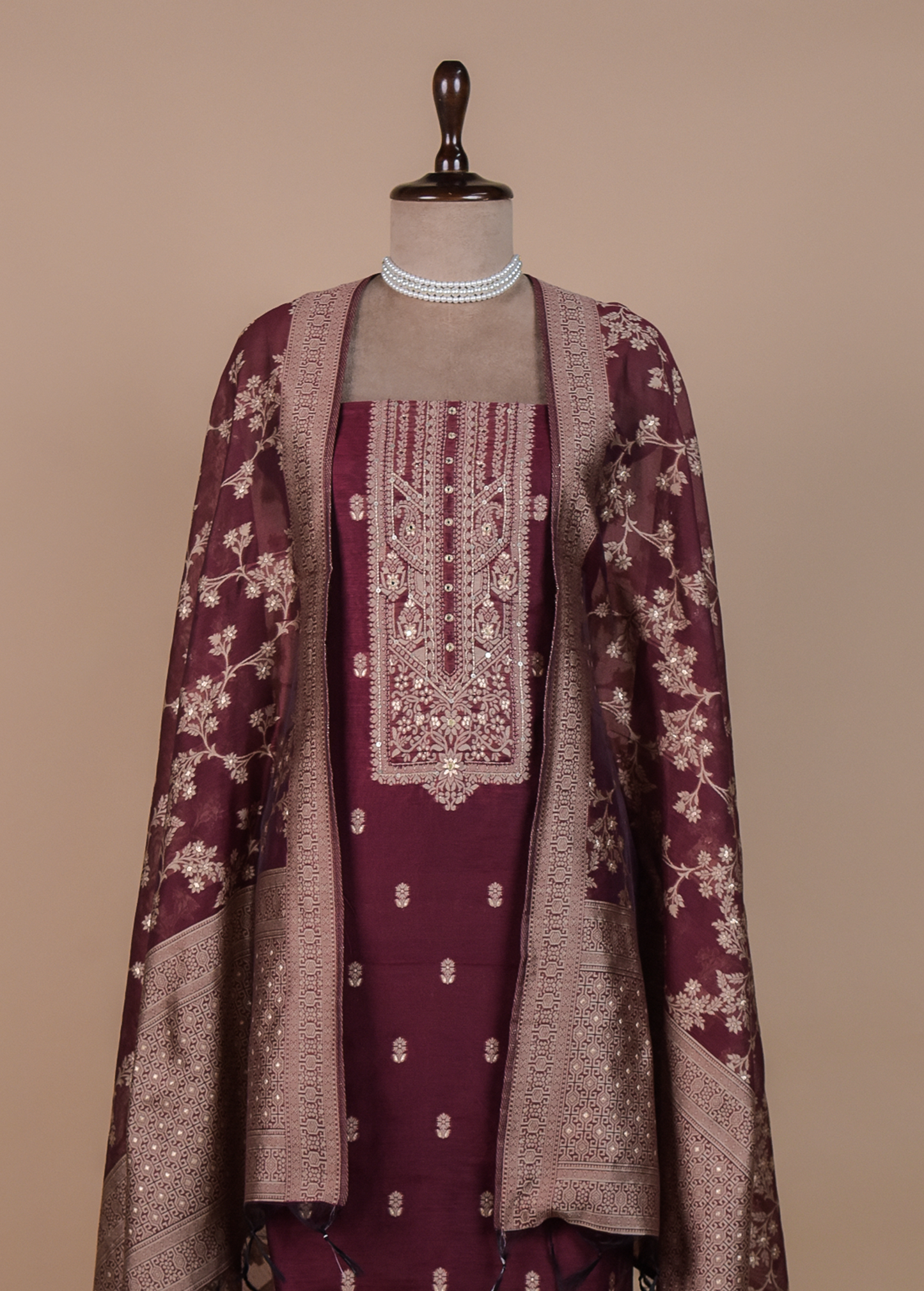 Red Cotton Tussar Dress Material