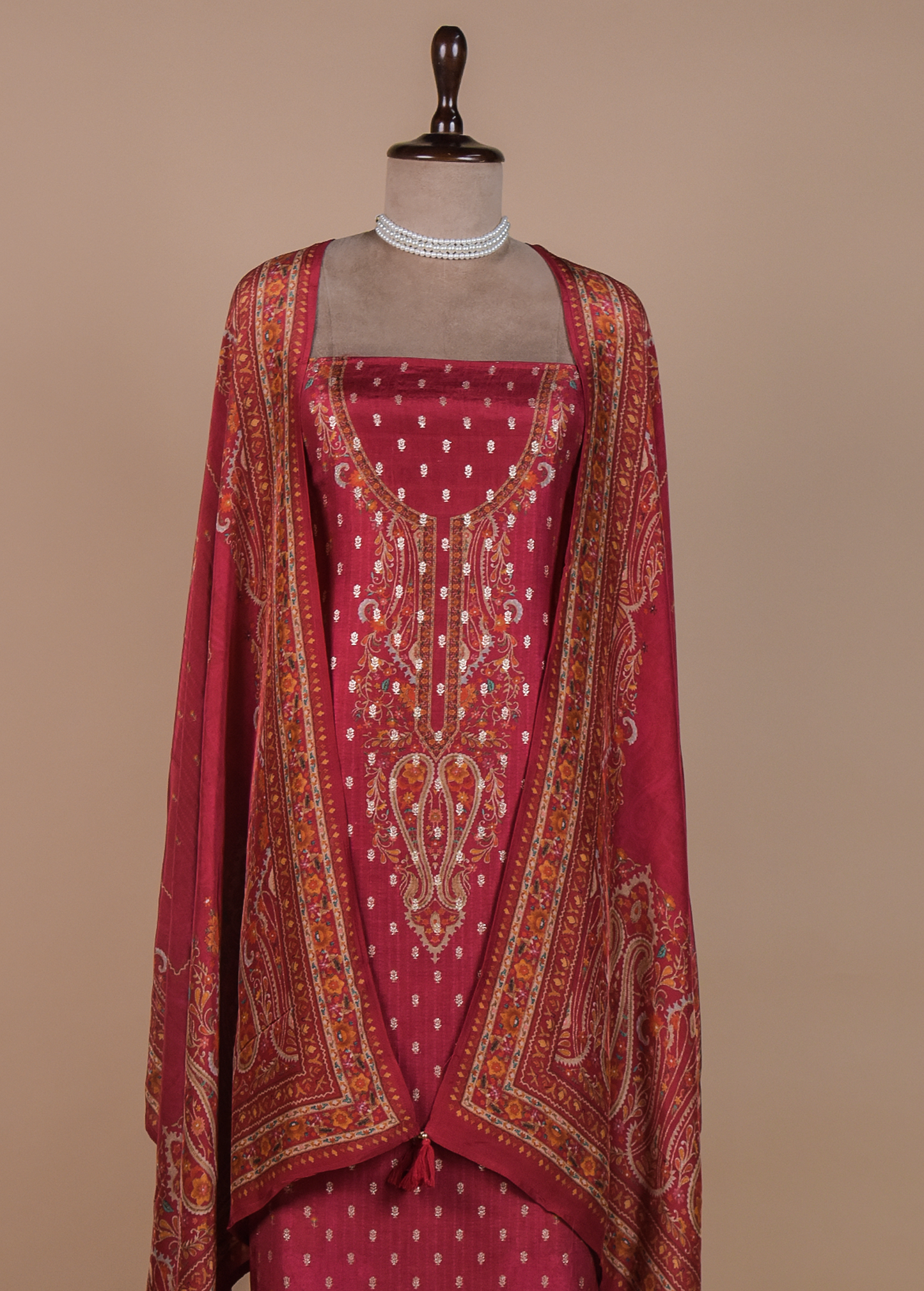 Red Chanderi Dress Material