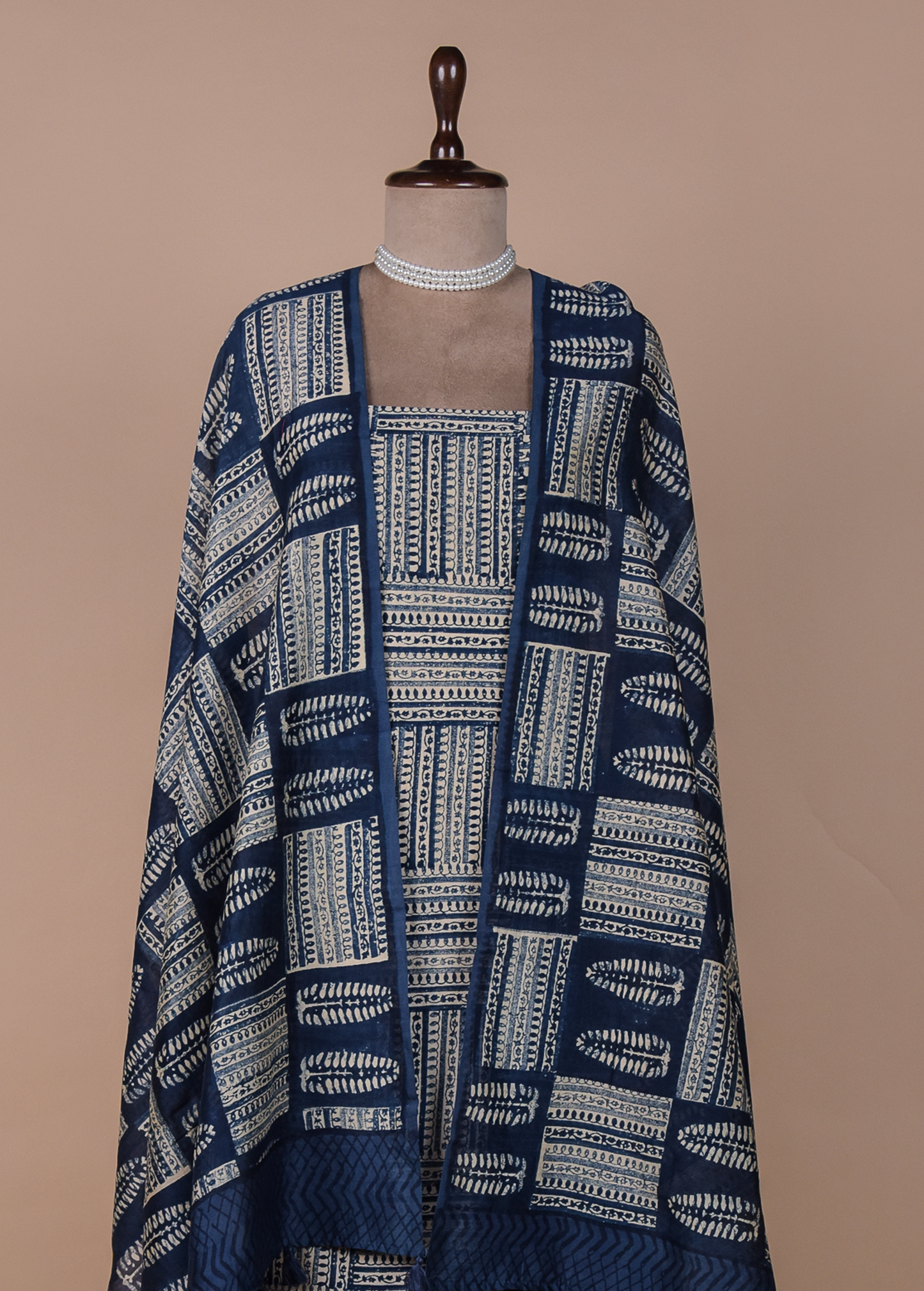 Blue Cotton Tussar Dress Material