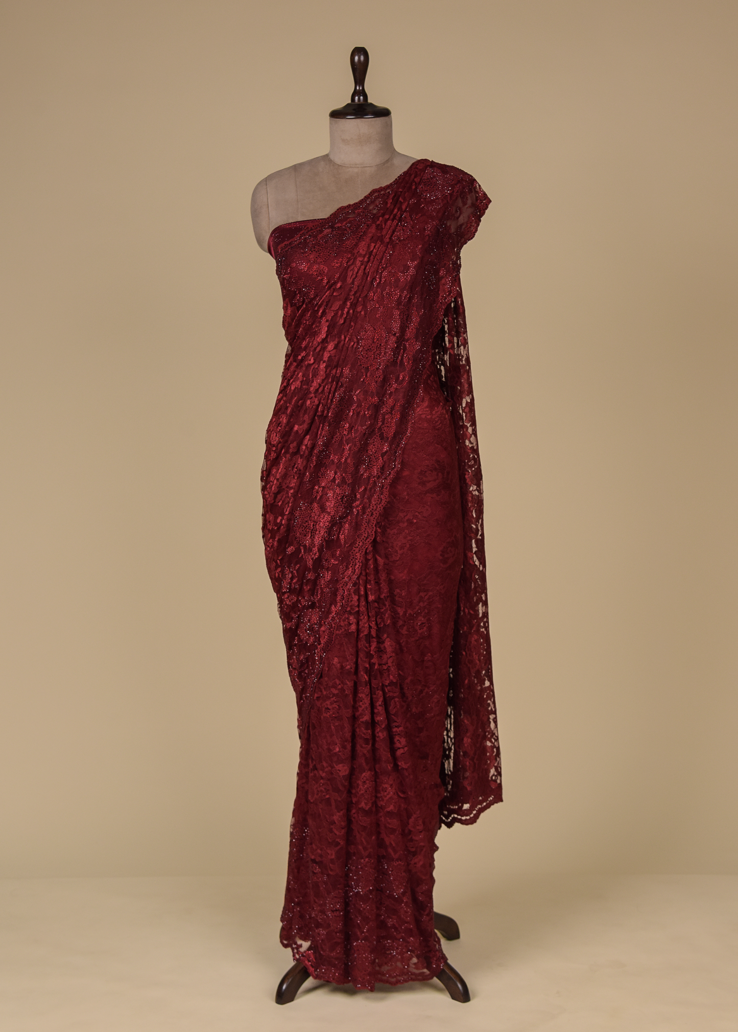 Maroon Chantily Lace Embroidered Saree
