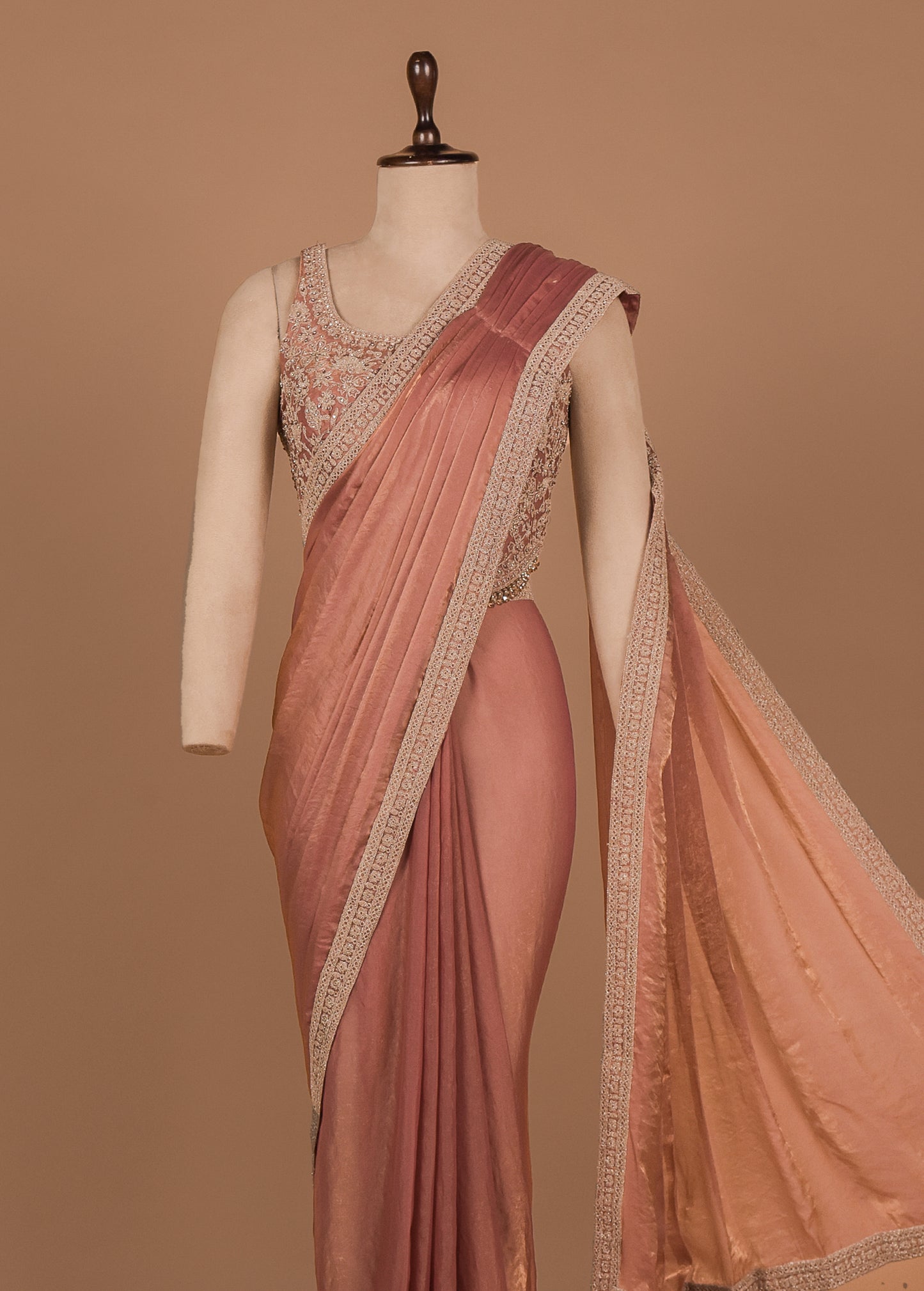 Peach Shamo Satin Readymade Saree