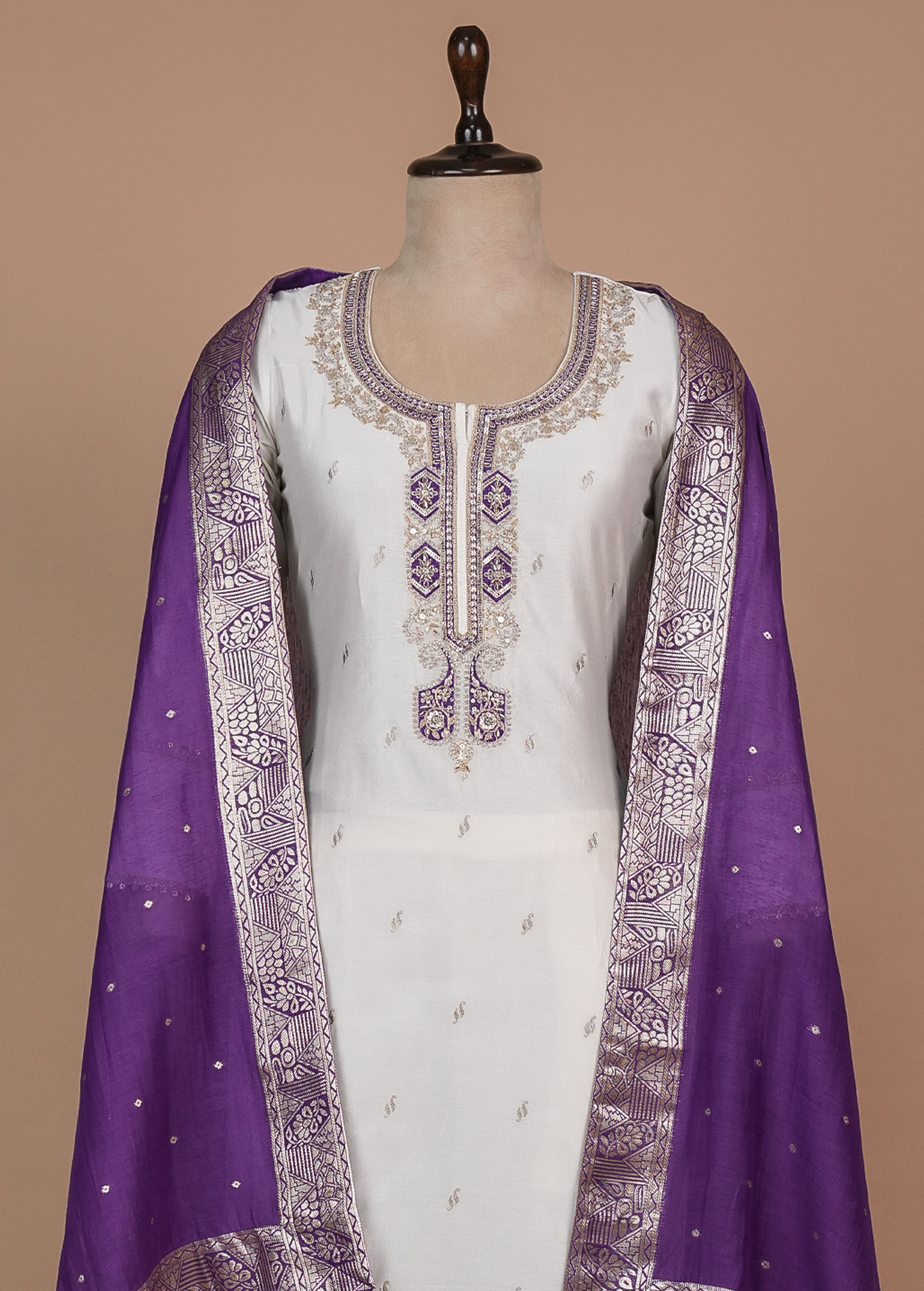 White Cotton Silk Straight Set