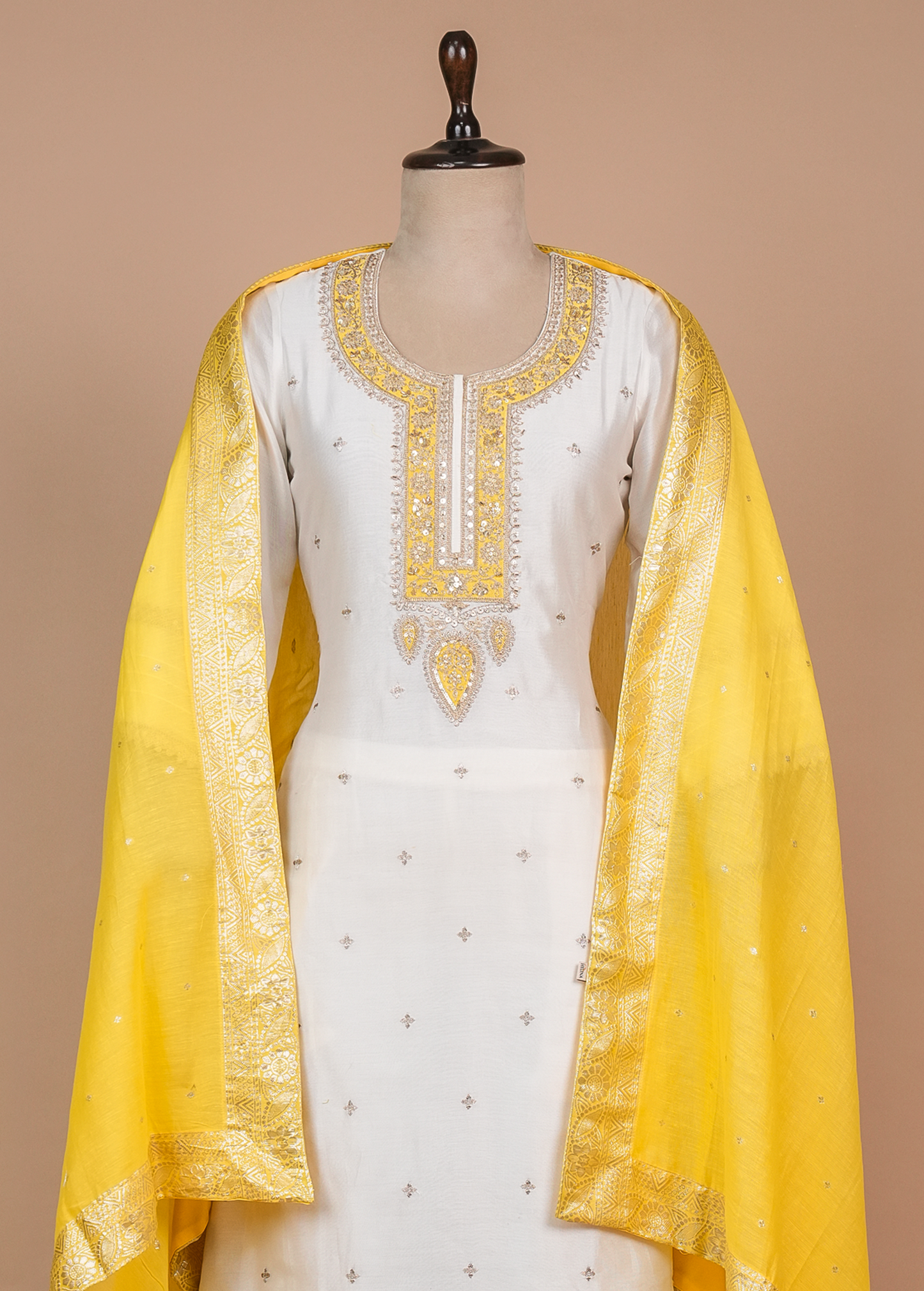 White Cotton Silk Straight Set
