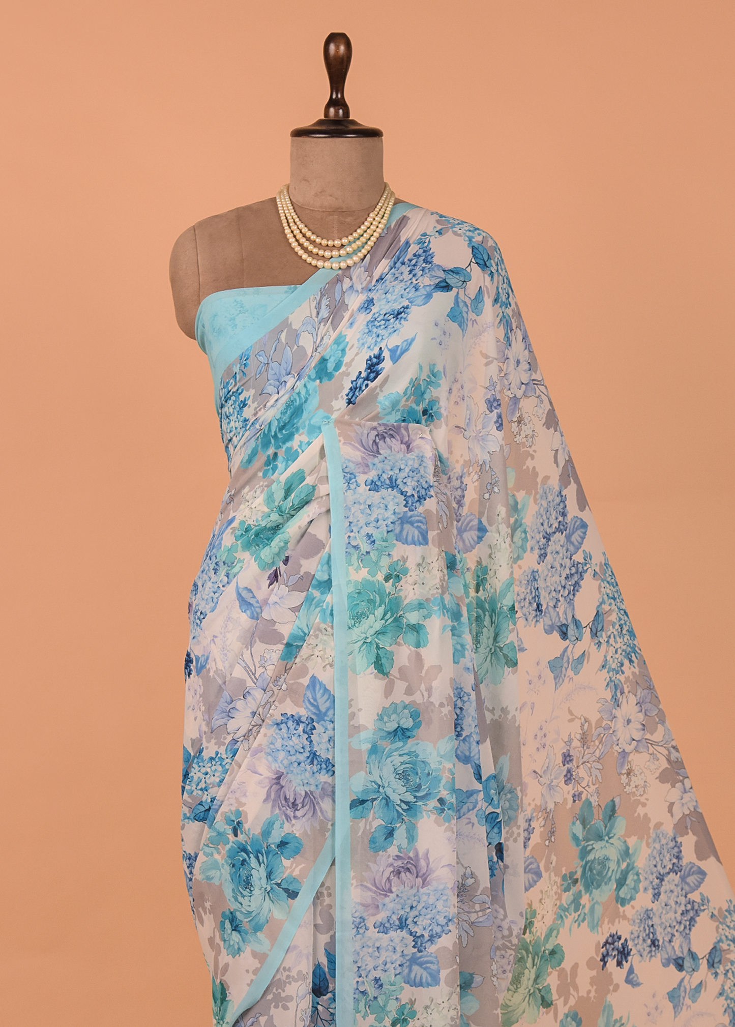 Blue Georgette Printed Saree