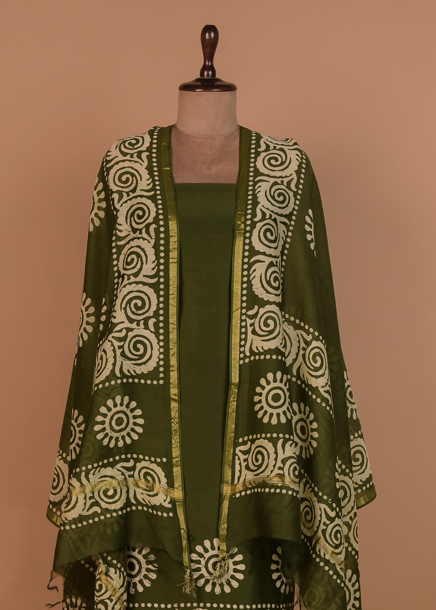 Green Chanderi Dress Material