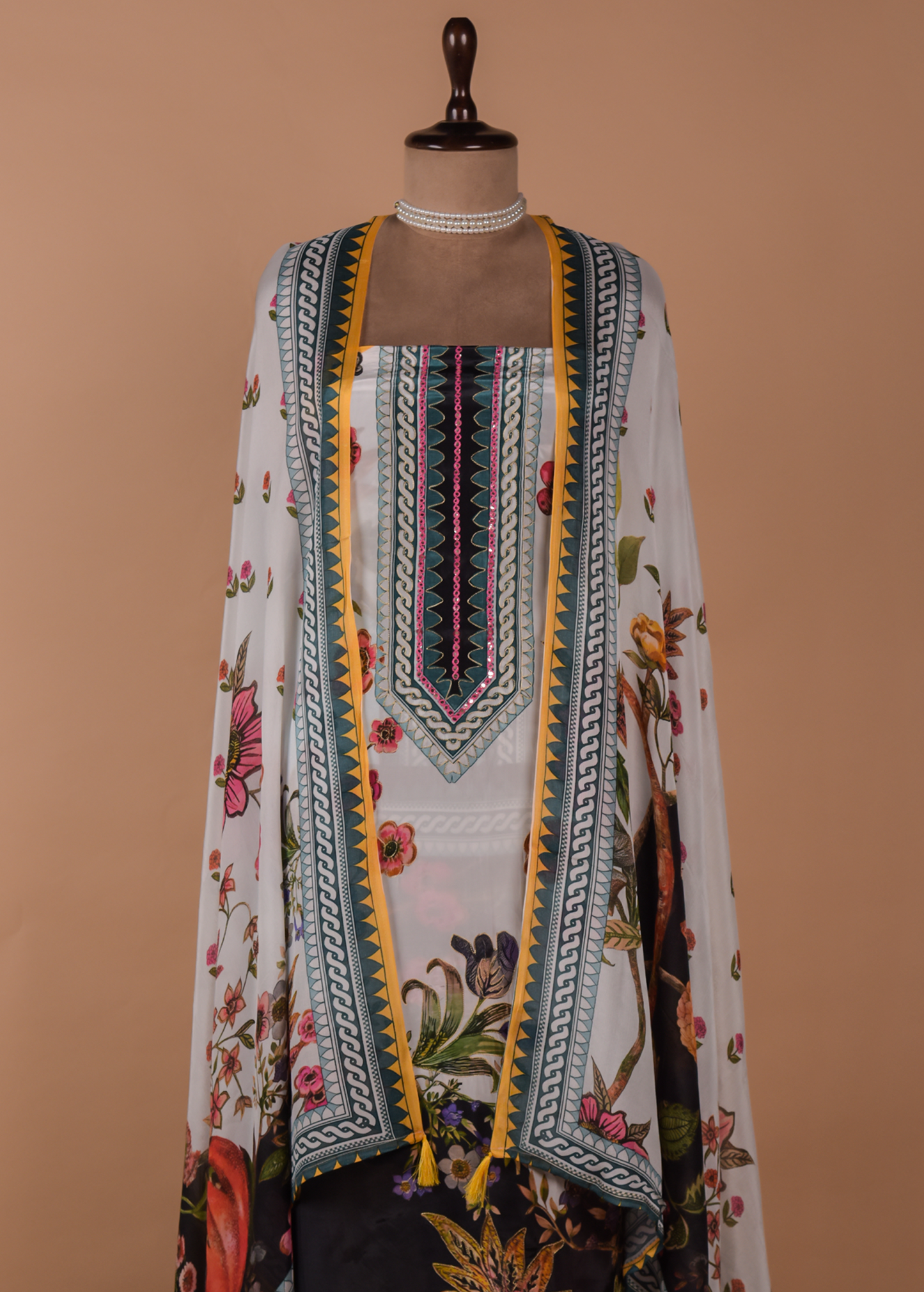 Multicoloured Crepe Dress Material