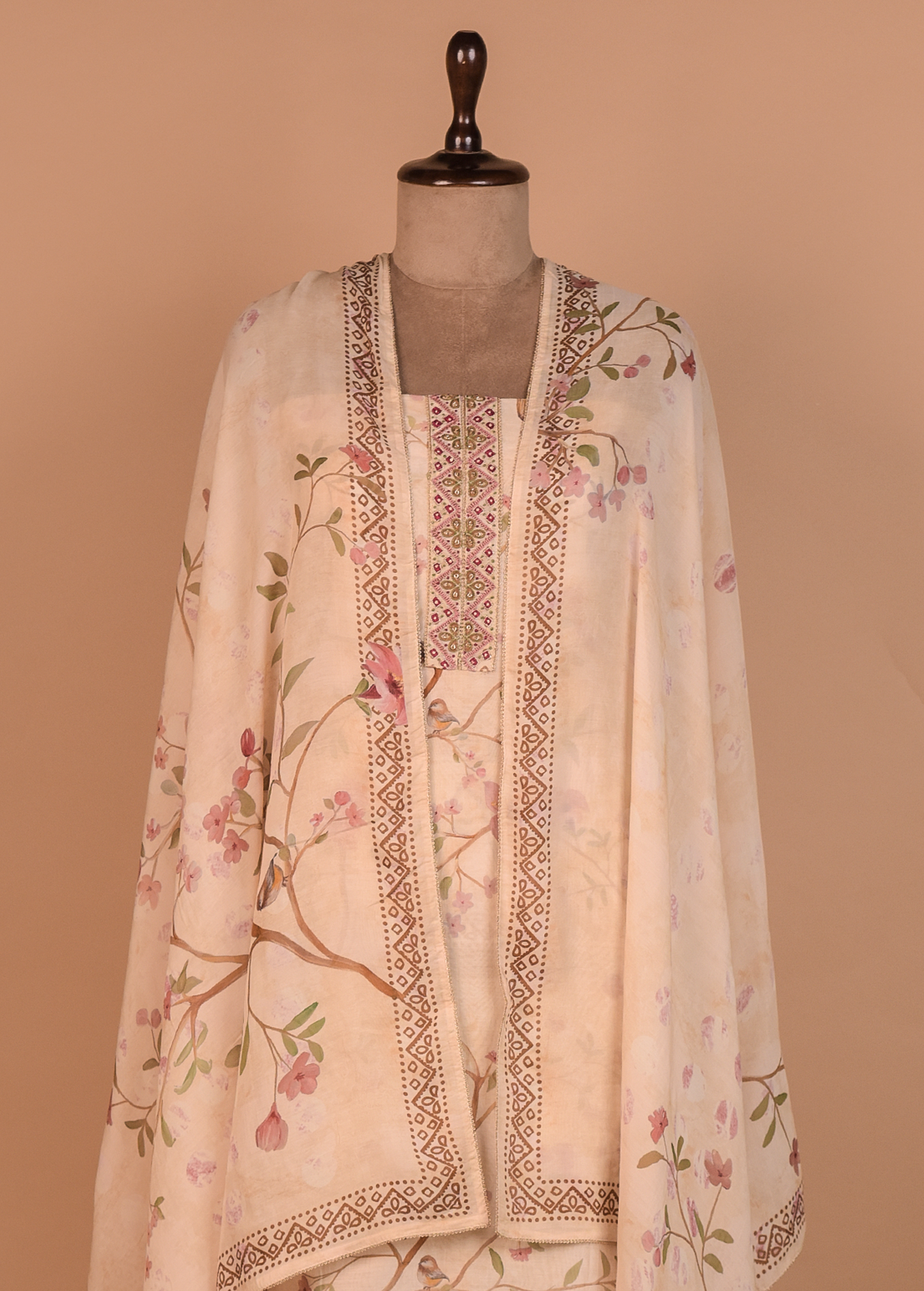 Cream Cotton Silk Dress Material
