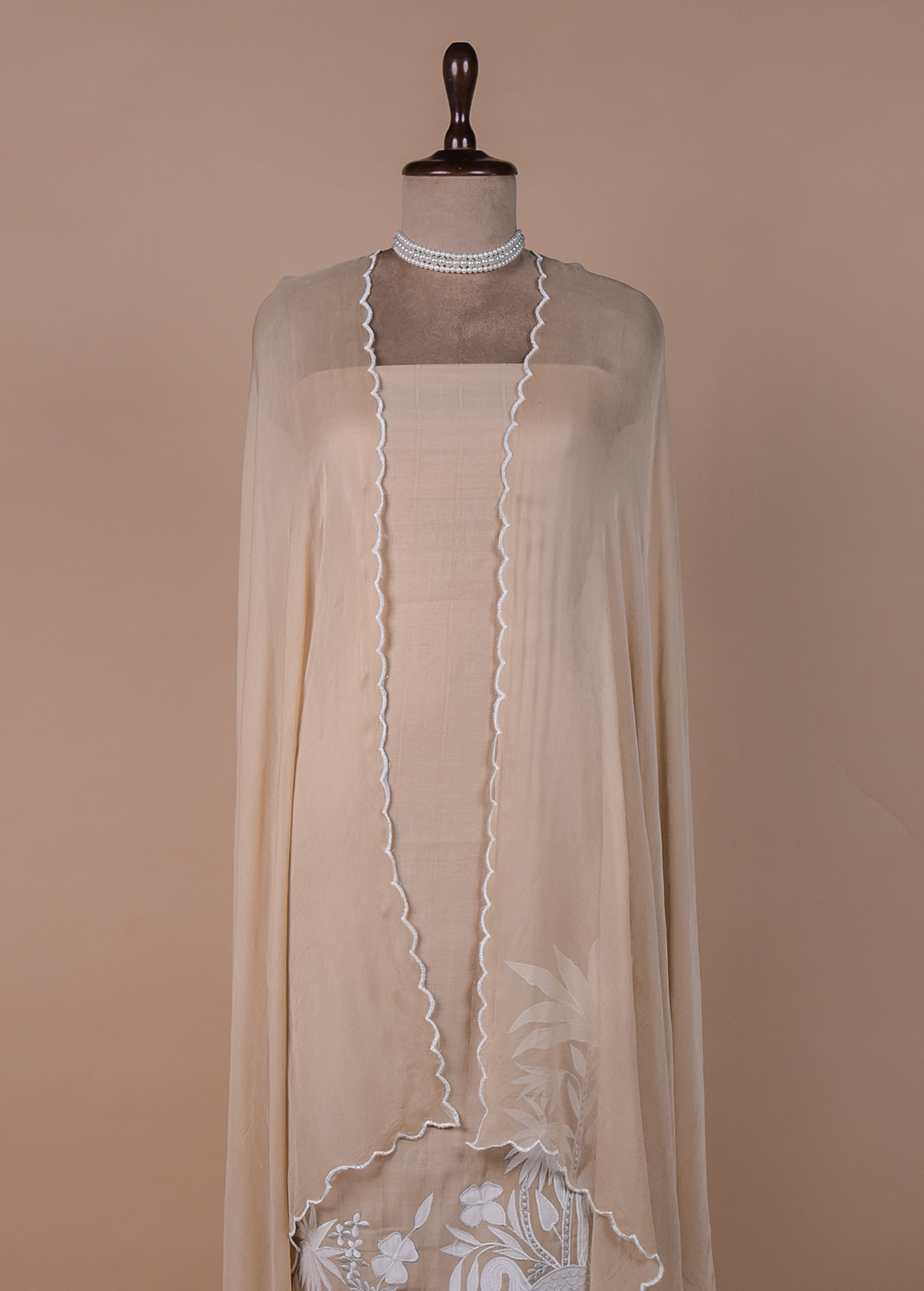 Beige Mulmul Cotton Dress Material