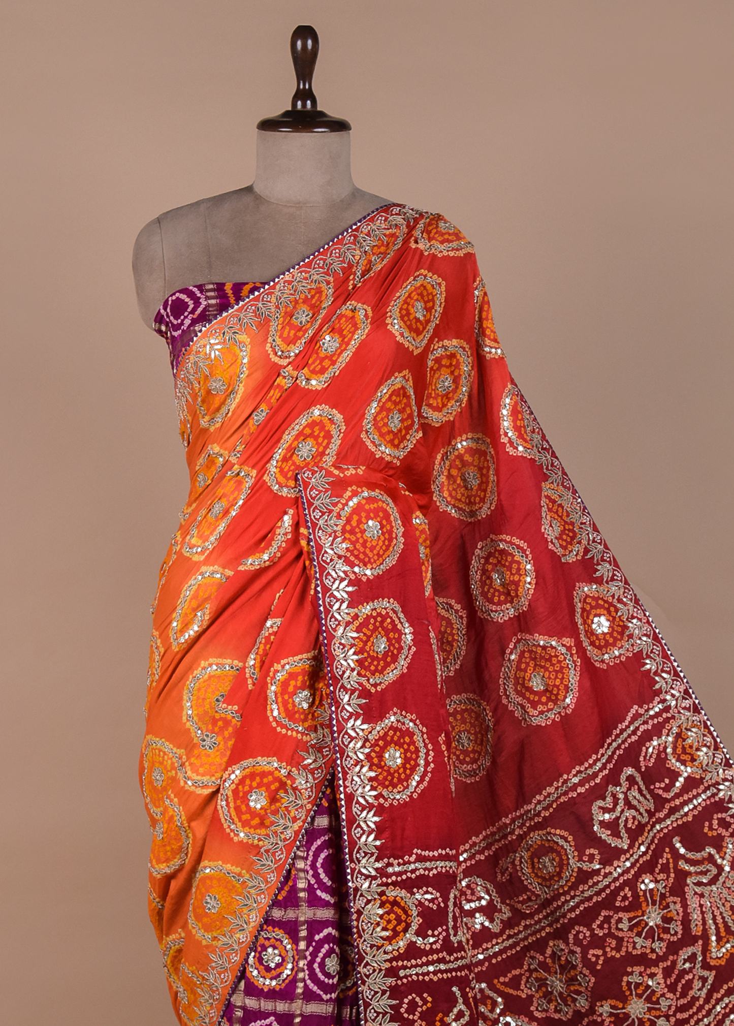 Multicoloured Gajji Silk Bandhani Saree