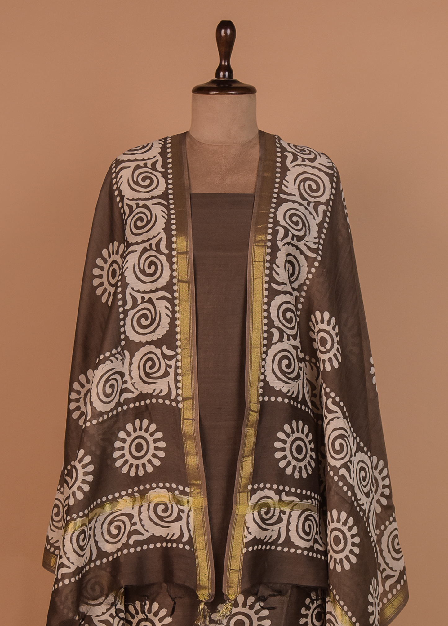 Brown Chanderi Dress Material