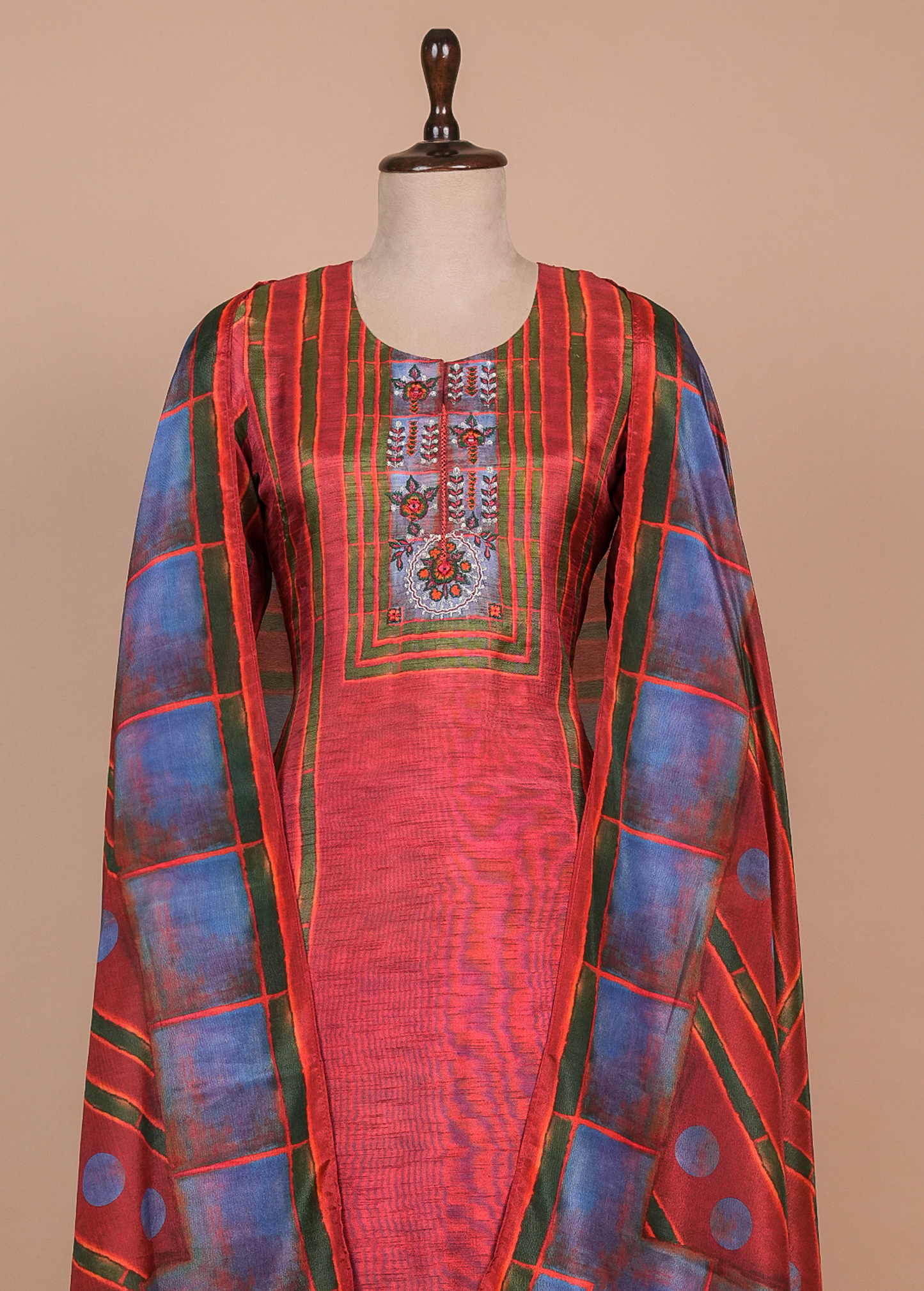 Multicoloured Muslin Cotton Straight Set