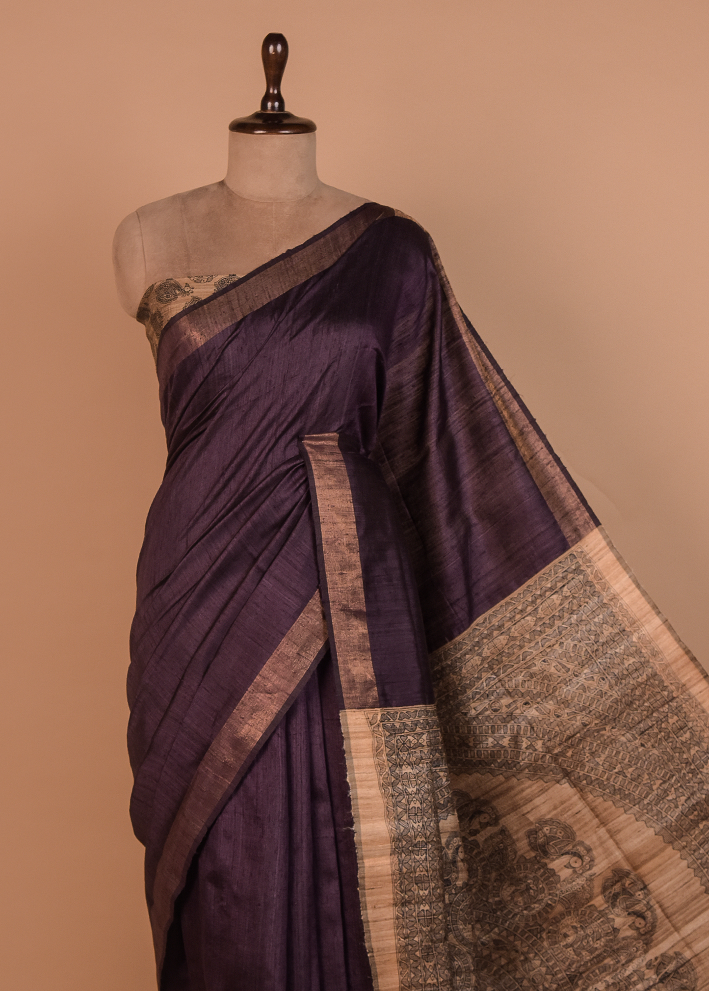 Purple Tussar Printed Saree