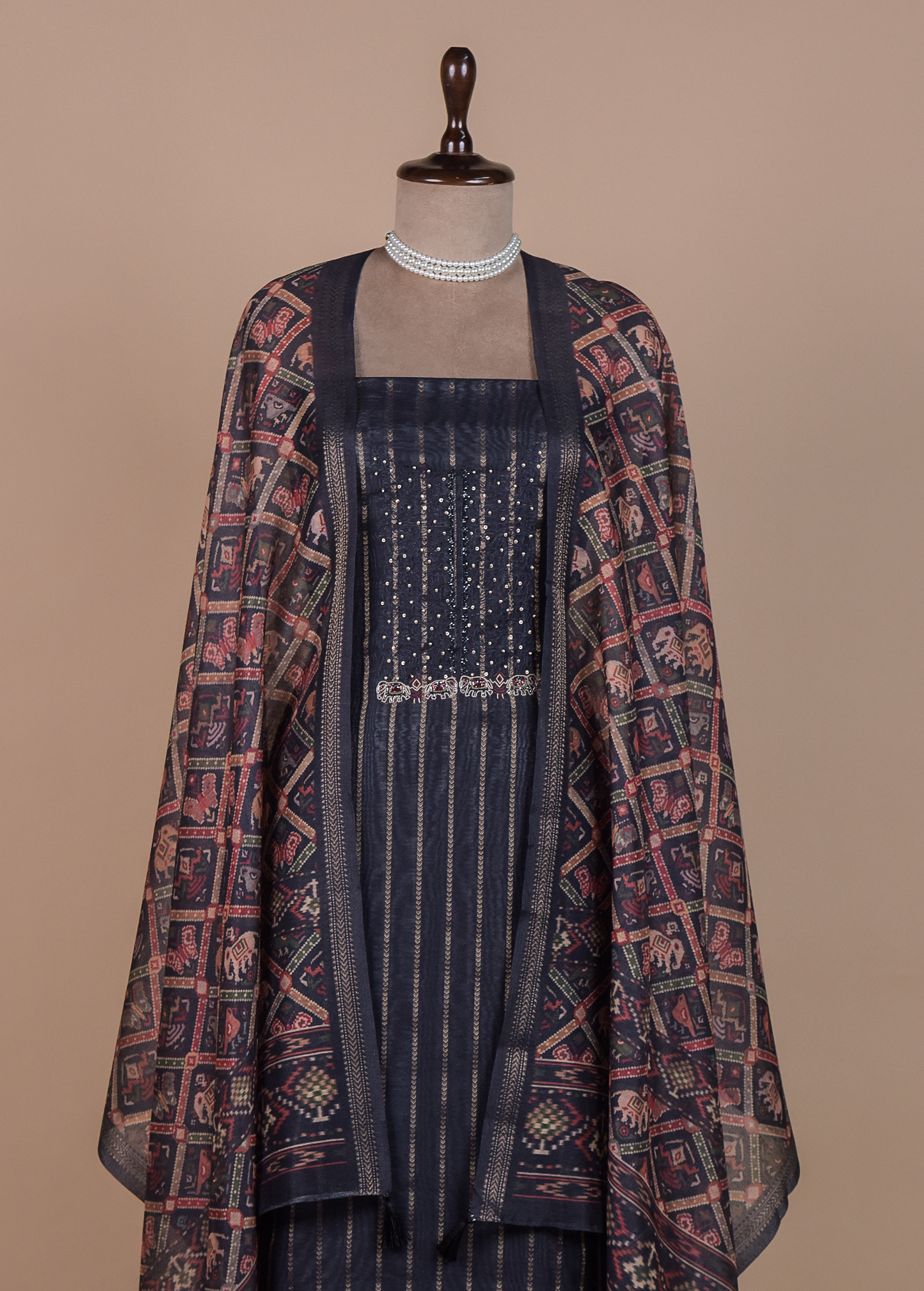 Blue Chanderi Cotton Dress Material