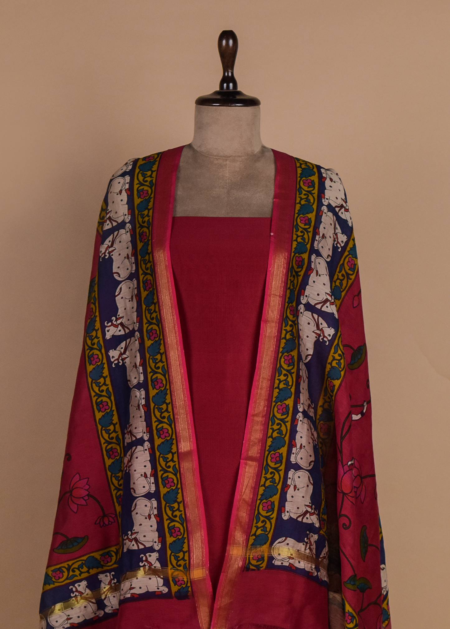 Red Chanderi Dress Material