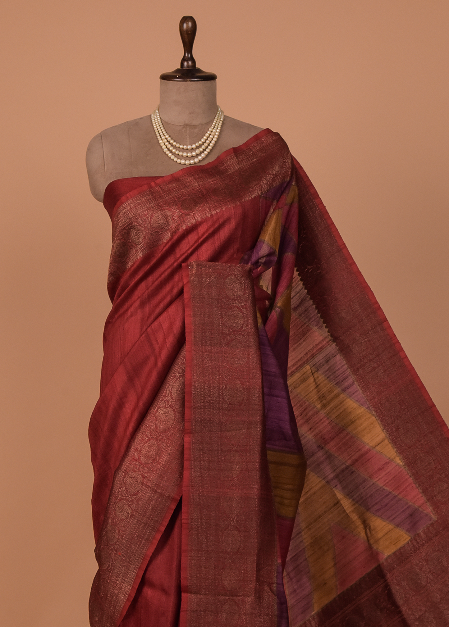 Red Tussar Printed Saree