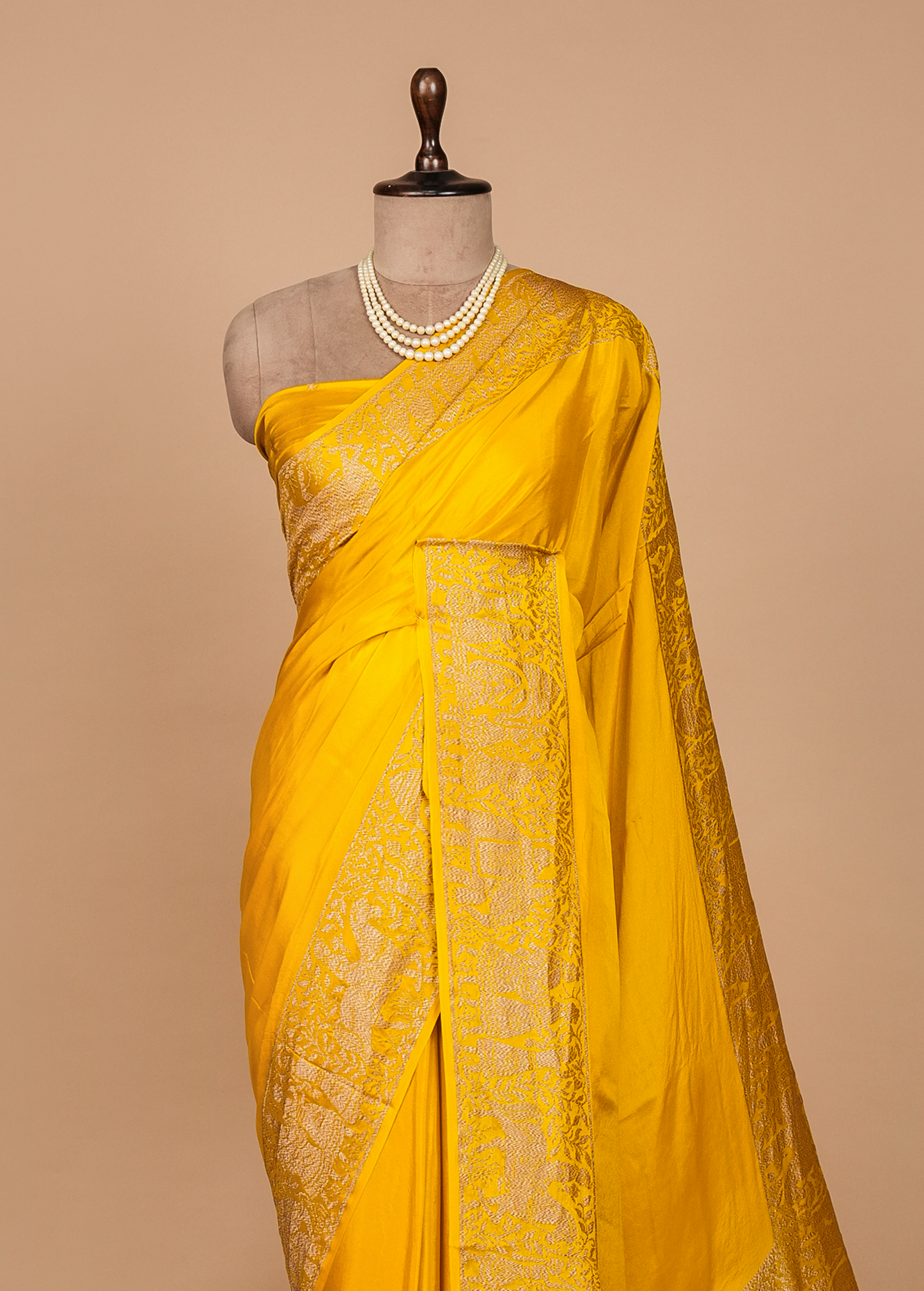 Yellow Crepe Banarasi Saree