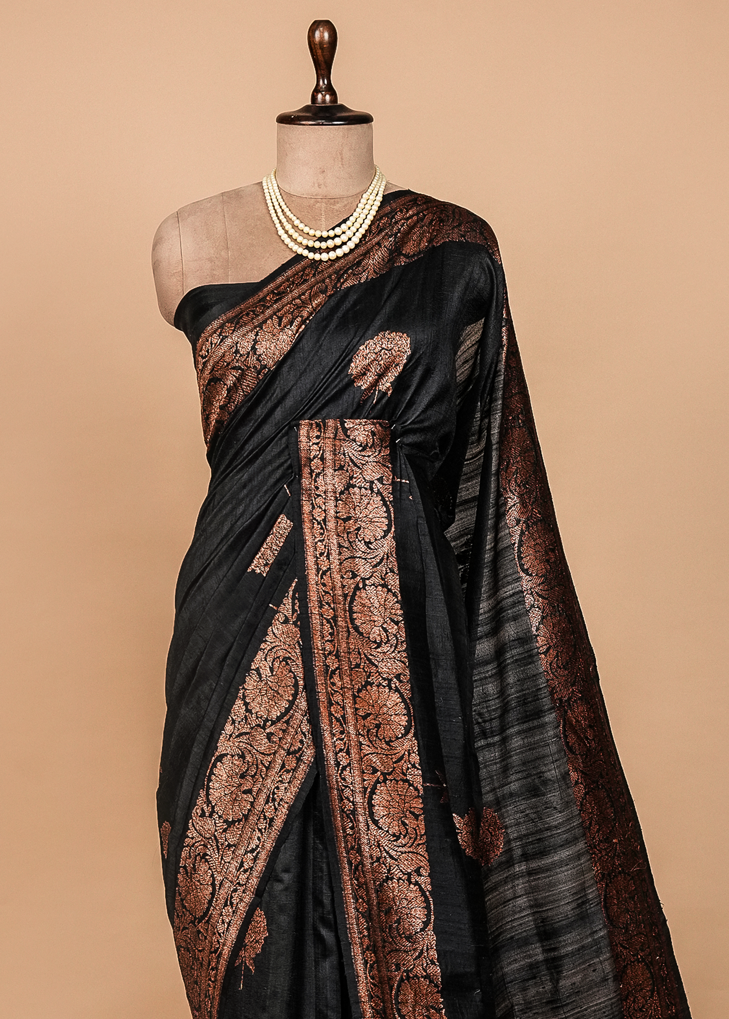 Black Tussar Silk Banarasi Saree