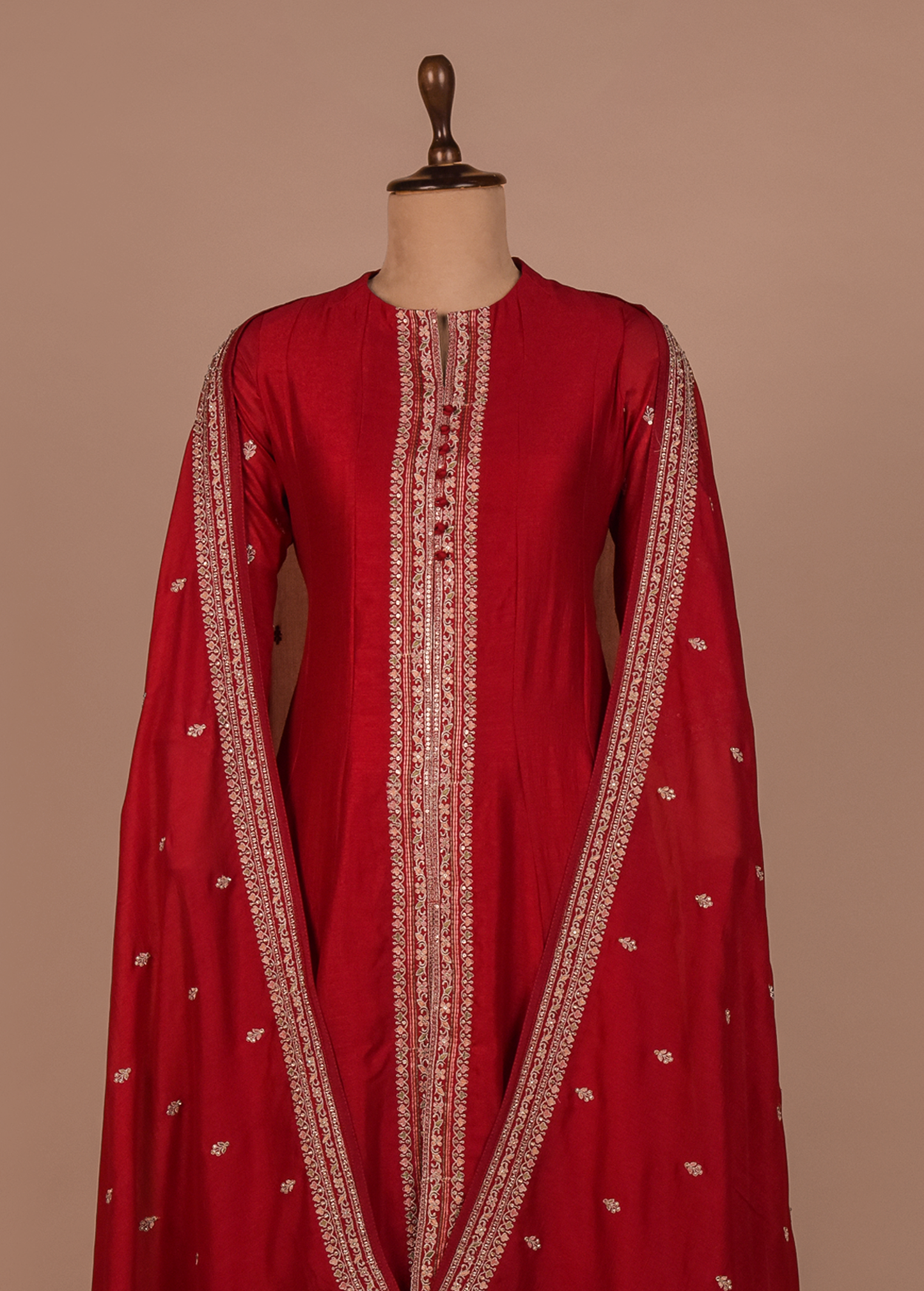 Red Cotton Silk A Line Set