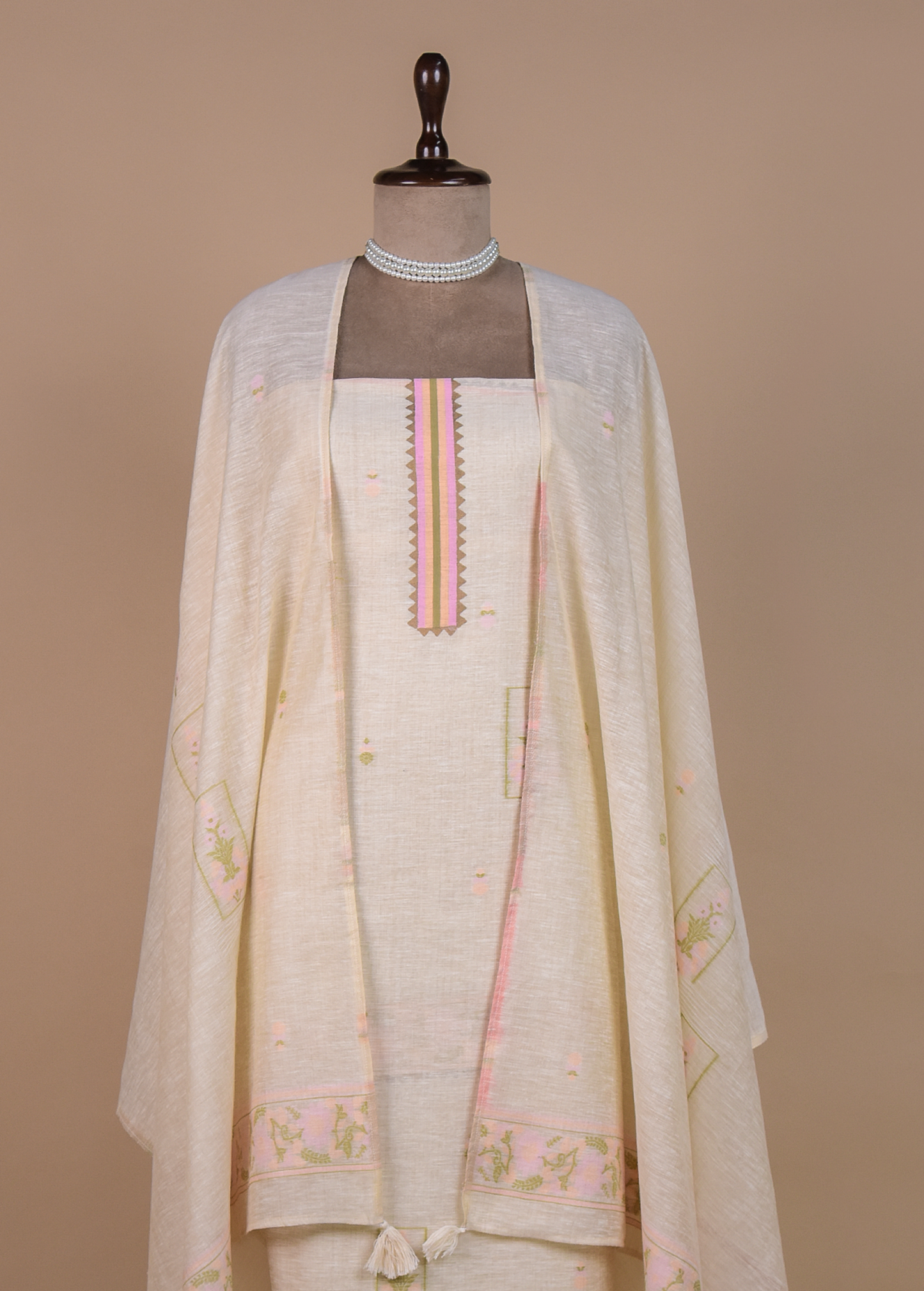Cream Cotton Linen Dress Material