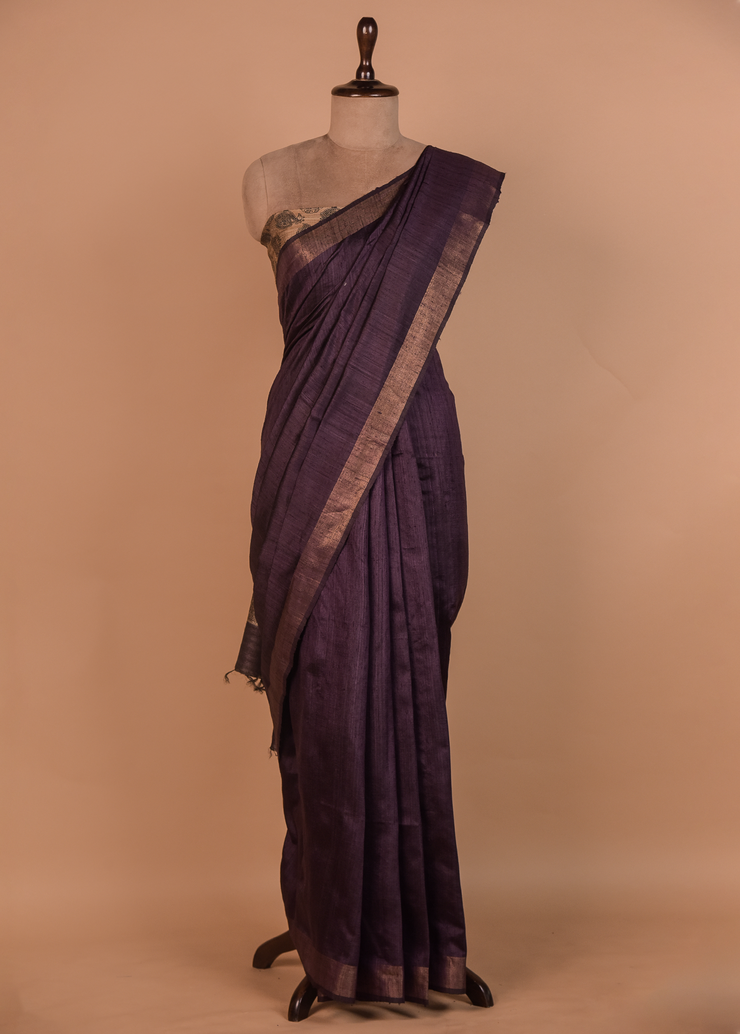 Purple Tussar Printed Saree