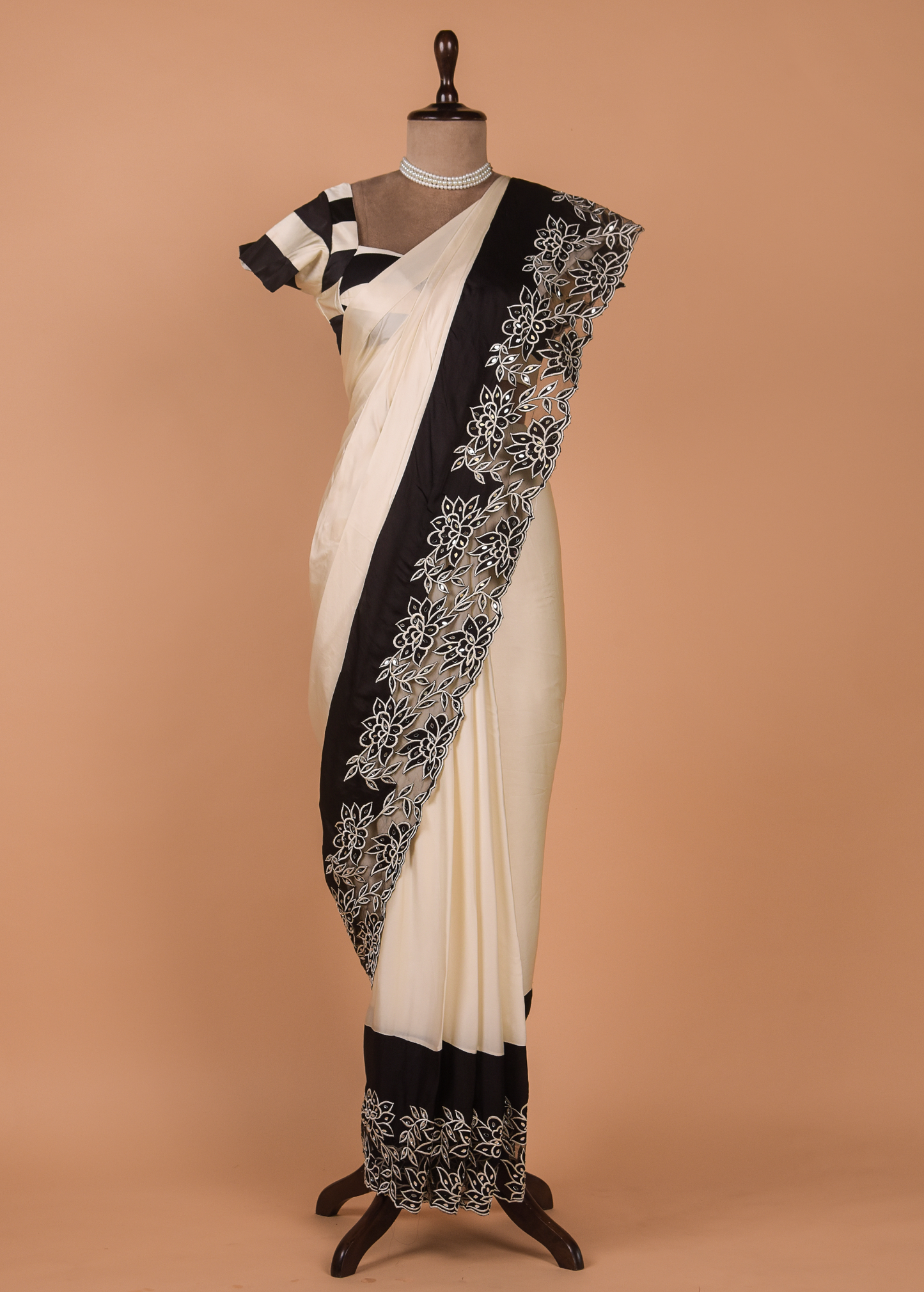 White Crepe Embroidered Saree