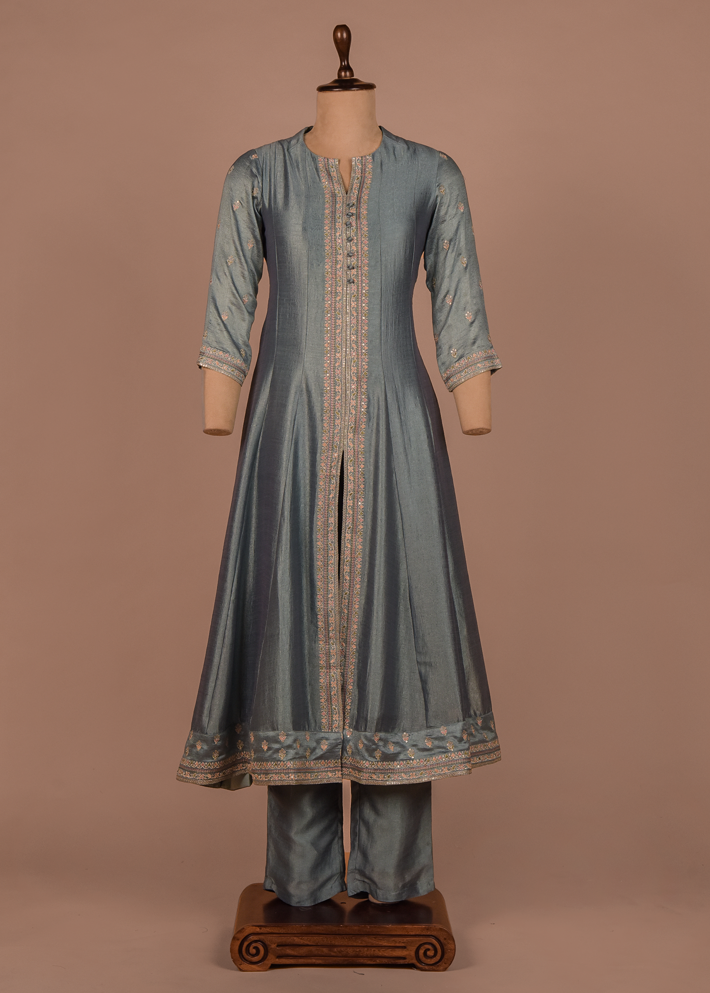 Blue Cotton Silk A Line Set