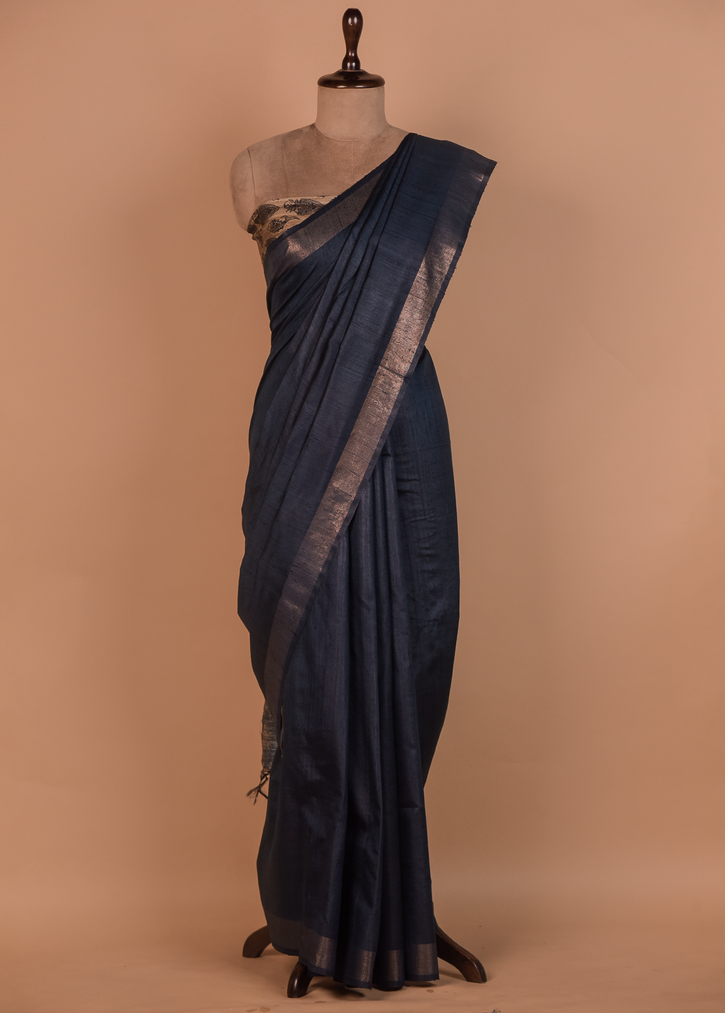 Blue Tussar Printed Saree