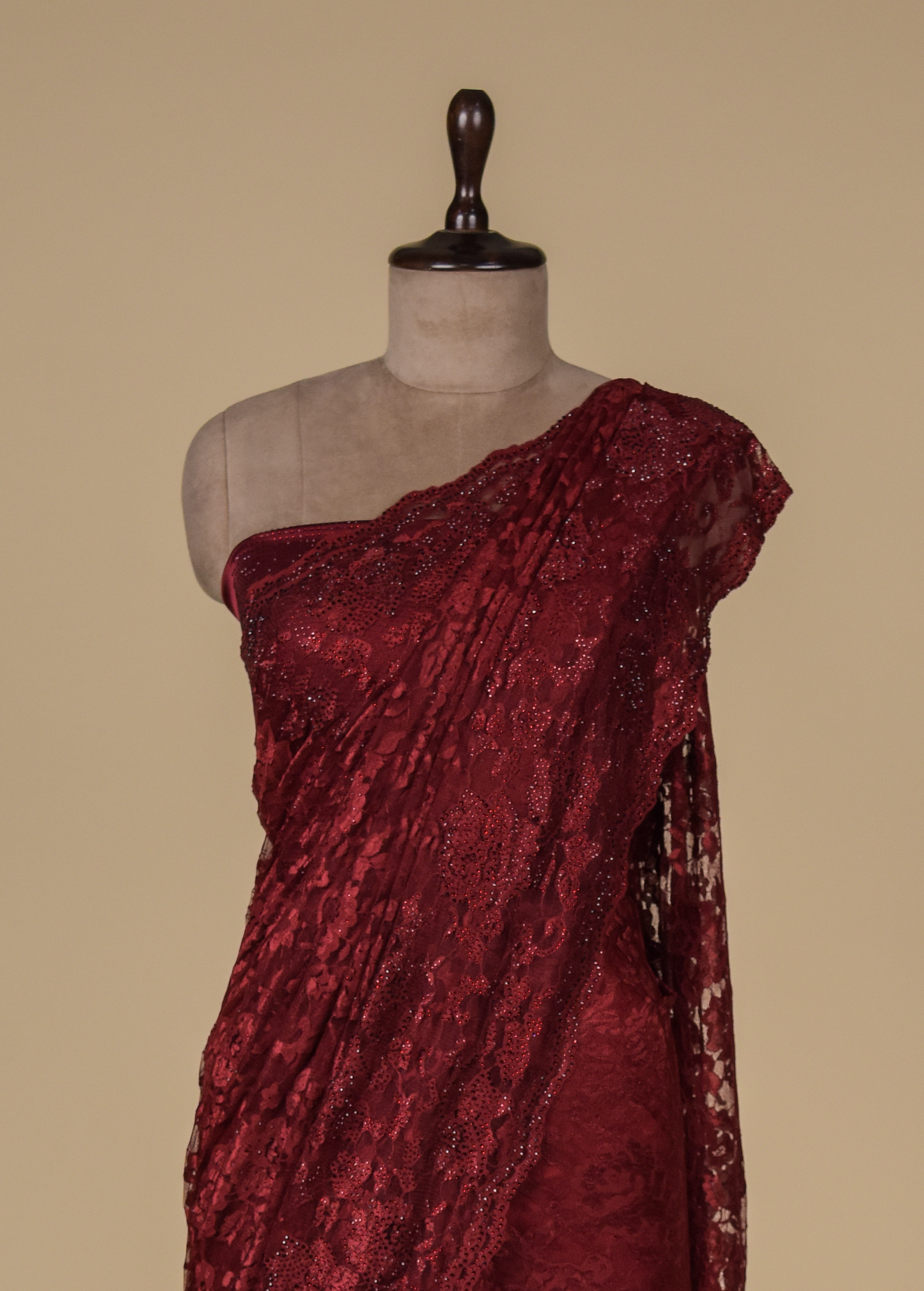 Maroon Chantily Lace Embroidered Saree
