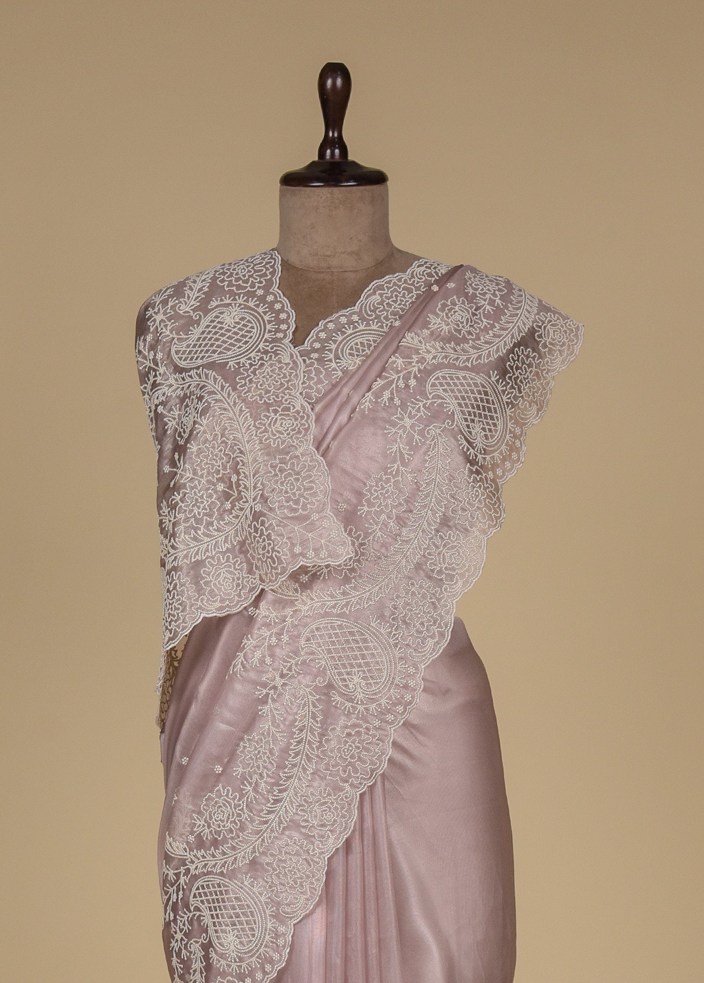 Pink Tissue Organza Embroidered Saree