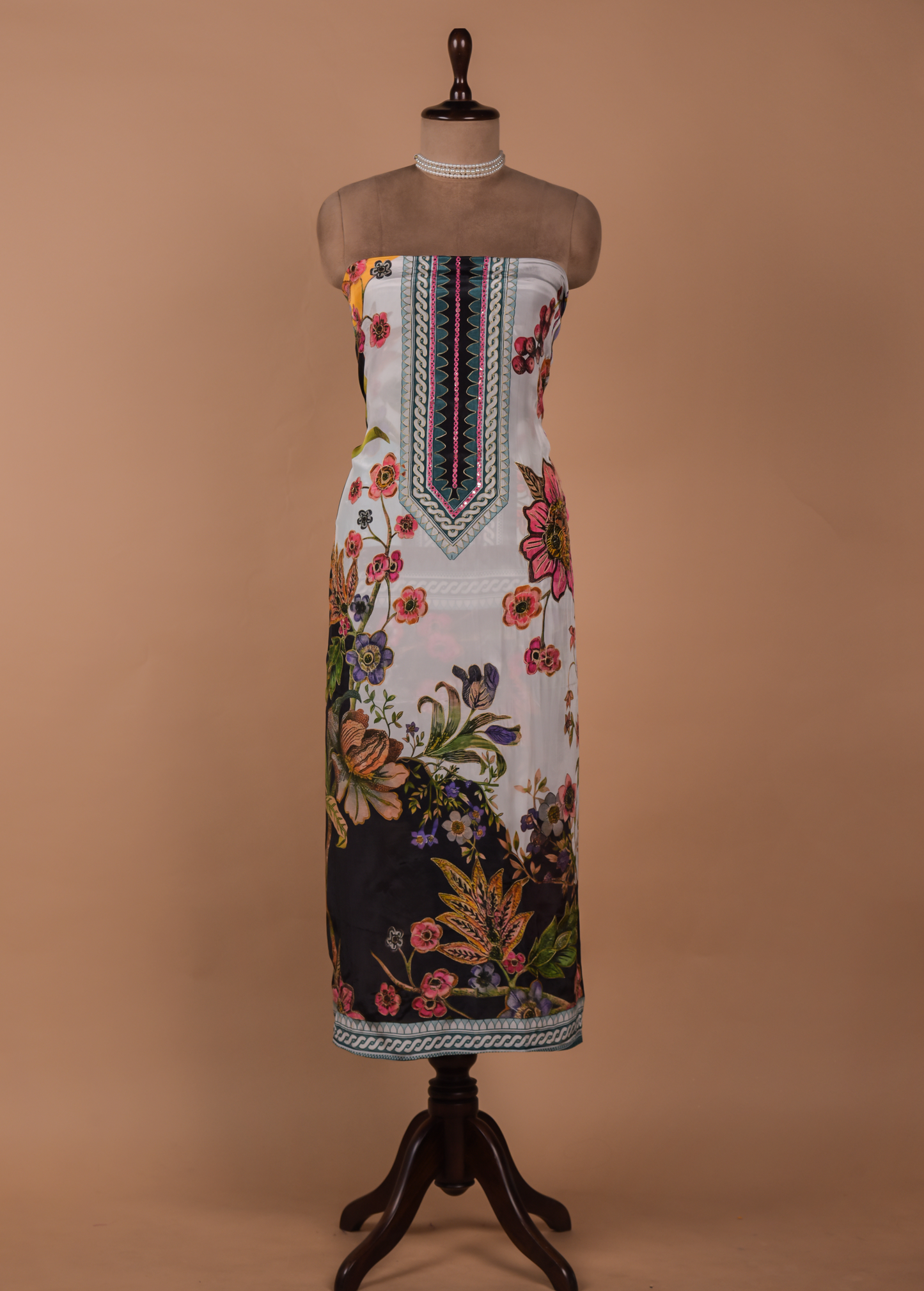 Multicoloured Crepe Dress Material
