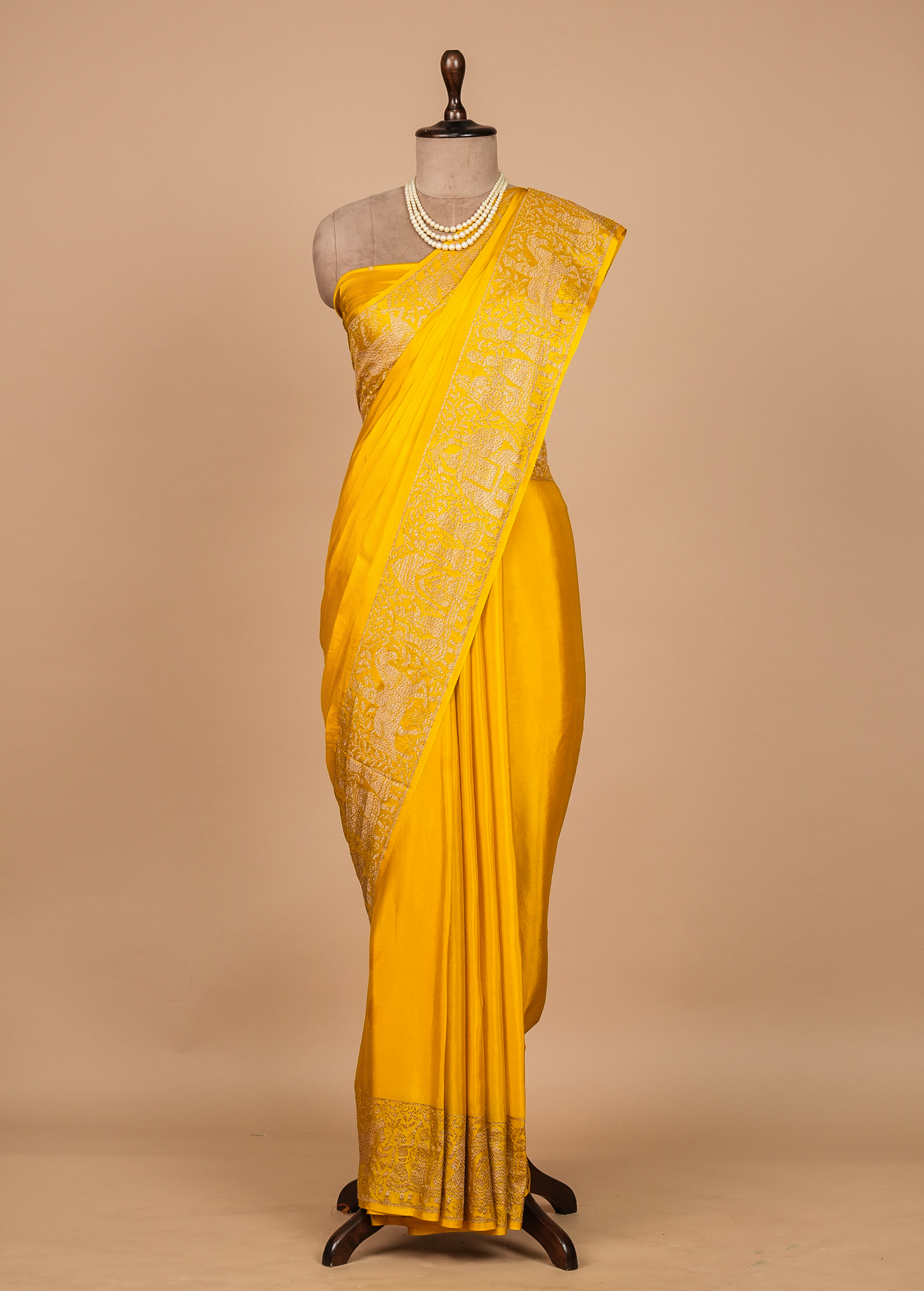 Yellow Crepe Banarasi Saree