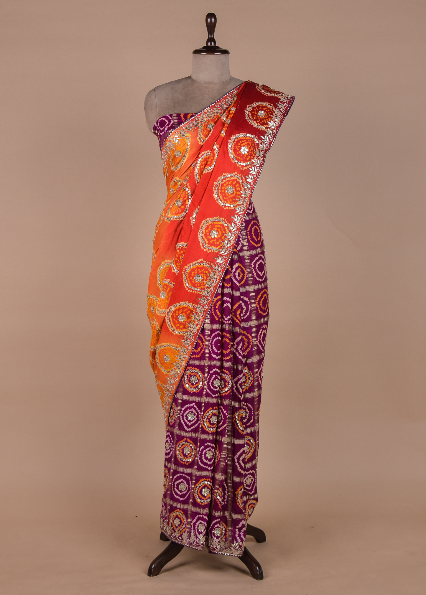 Multicoloured Gajji Silk Bandhani Saree