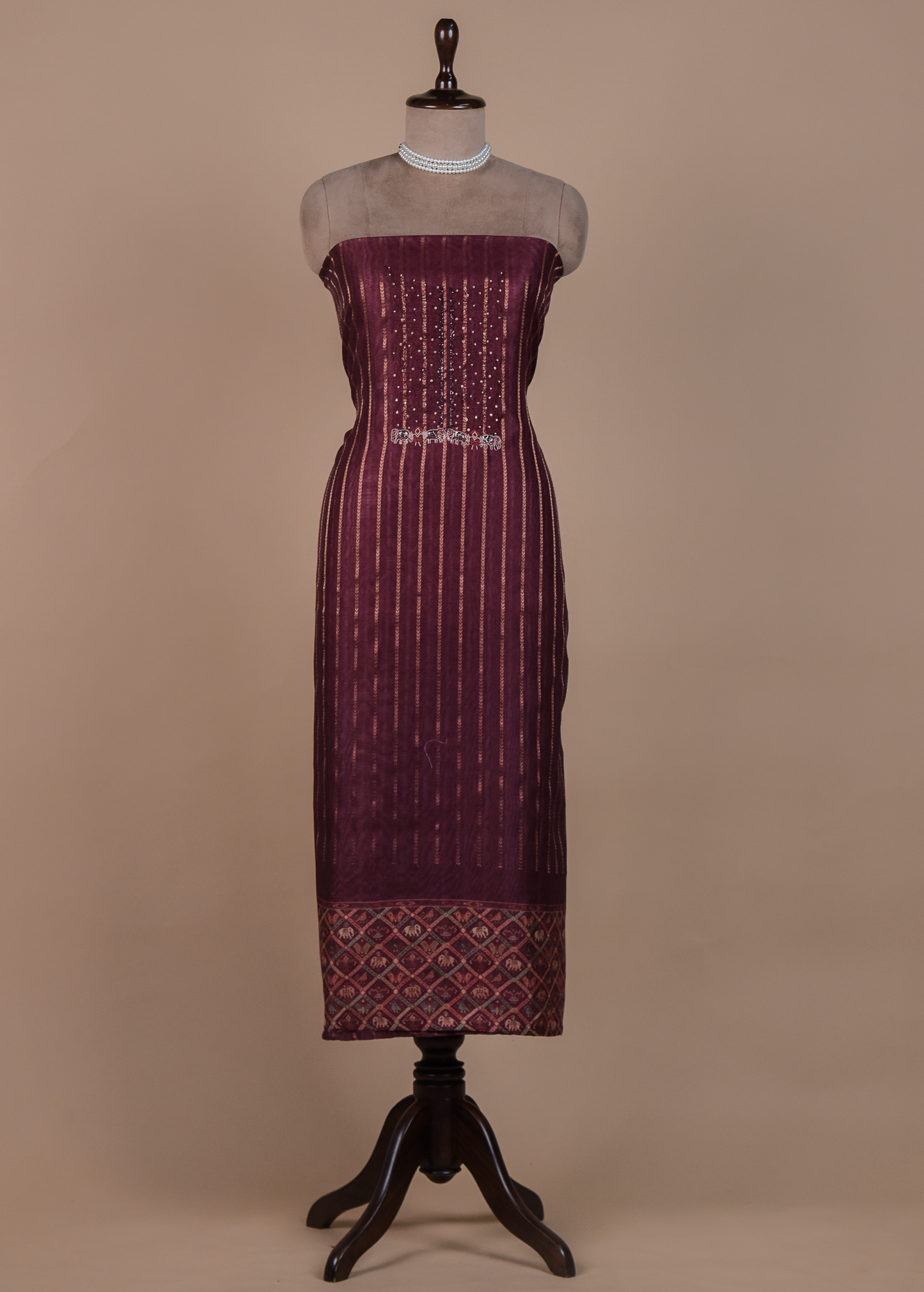 Wine Chanderi Cotton Dress Material