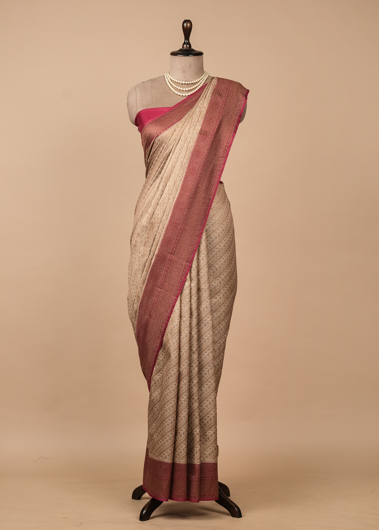 Cream Art Silk Banarasi Saree